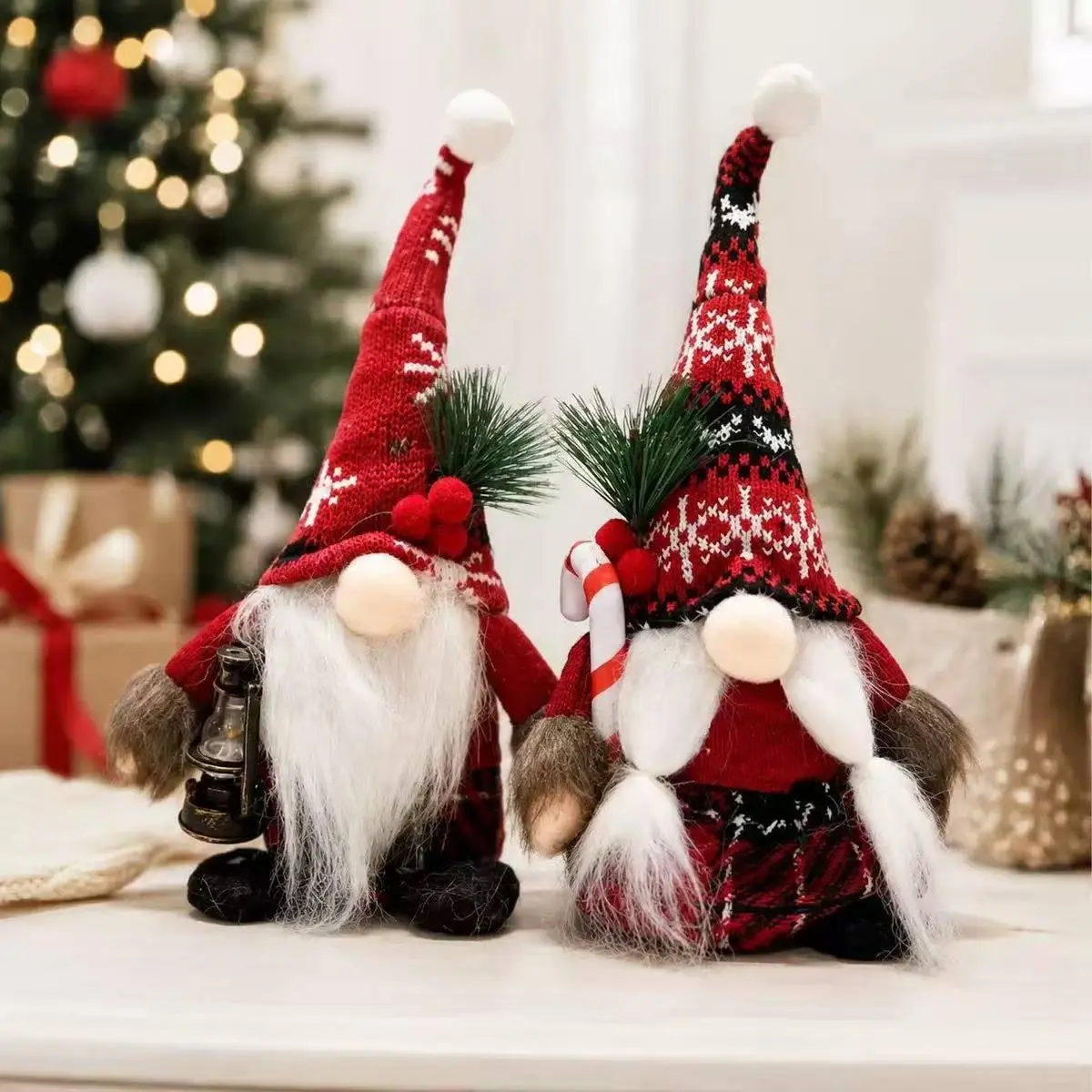1 Pair Christmas Gnome Plush Dolls, Handmade Swedish Tomte with Nordic Knitted Hats & Pine Needle Decor, Holiday Faceless Figurine Toy for Teens Adults Age 12+, Collectible Home Decor, 2026 Winter Hot Sale