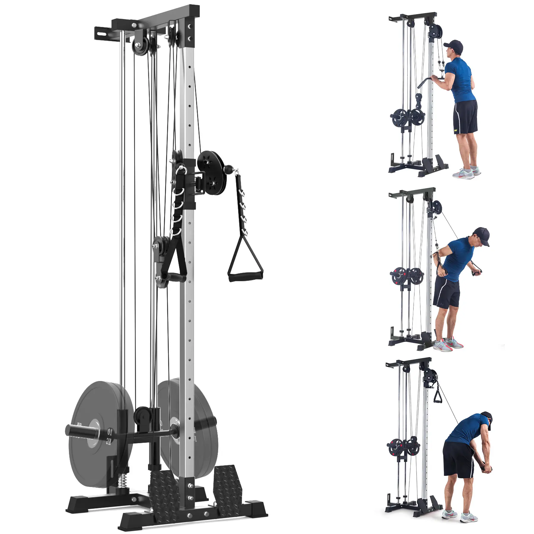 Wall Mount Dual Pulley Cable Machine Functional Trainer, Features 20 Height Adjustments, High Low Pulley Cable Crossover & Lat Pulldown Station, 400 LBS Max Capacity, Compact Strength Workout Machine for Home Garage Gym