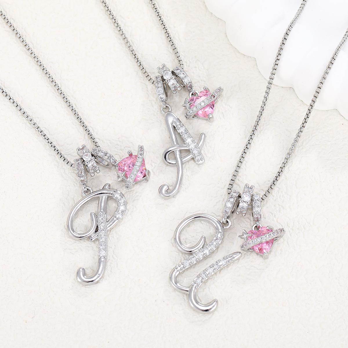 Initial Heart Necklace for Women | 18K  Plated | Pink Cubic Zircon Pendant with Diamond Inlaid Letter | Fashion Luxury Jewelry | Perfect Gift for Christmas, Birthdays, Anniversaries & All Holiday Occasions