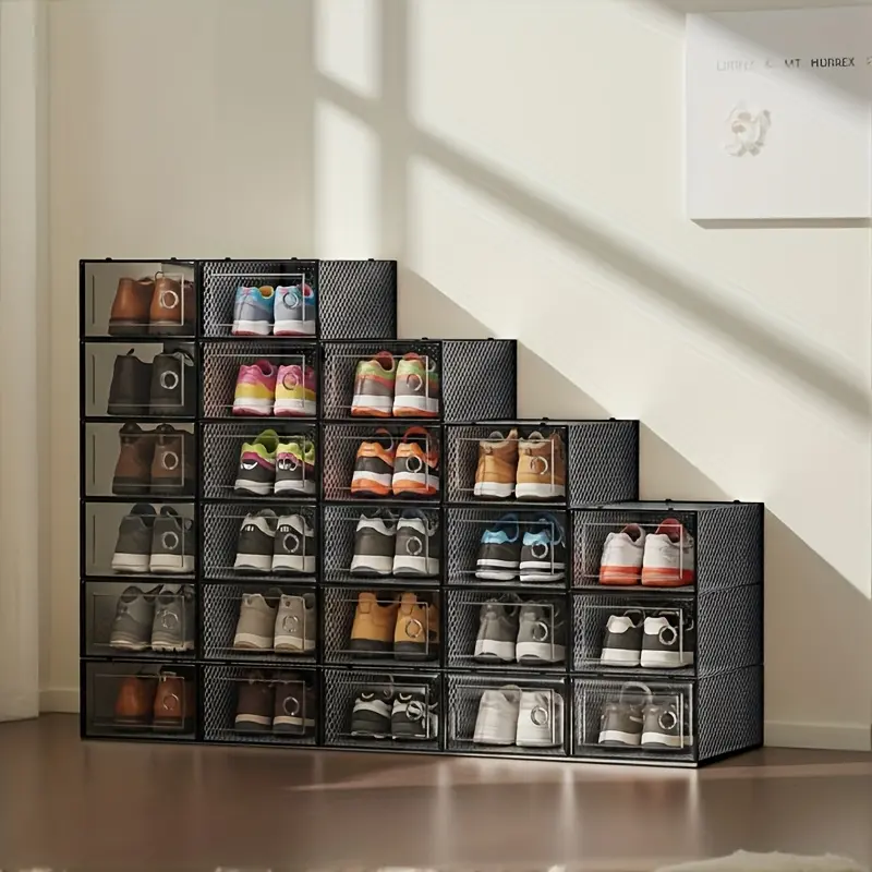 6/12/24-pack shoe storage box and organizer, Clear Shoe Boxes, transparent plastic stackable, shoe rack and bracket replacement parts, entrance hall storage and organizer