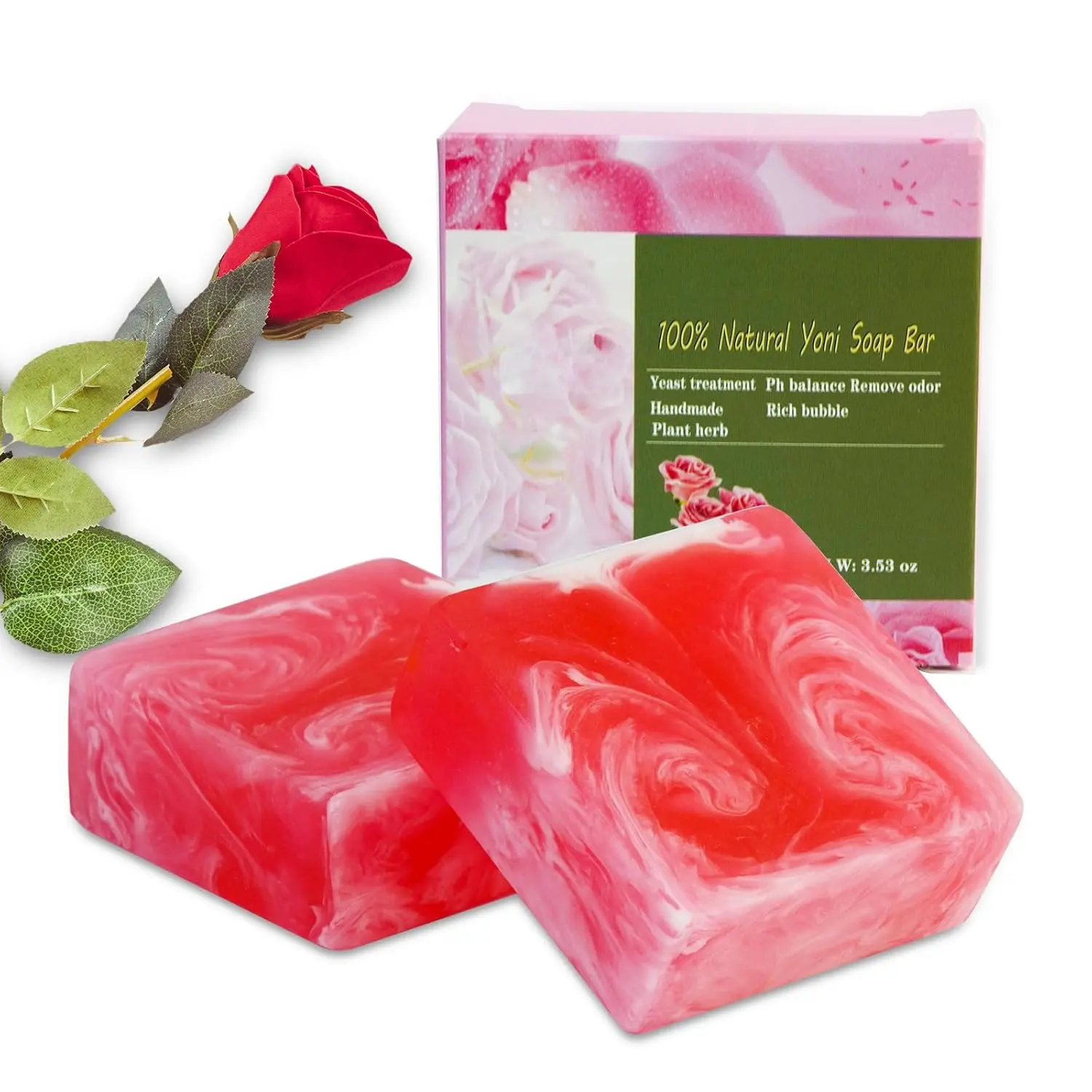 2 PCS Soap Bars  Women, 100% Handmade Natural PH Balanced & V Cleansing Soap  Women, All Natural Odor Remover with Bubble Foam Net, Wash Away Odor Deodorant 3.53oz/100g (pink)