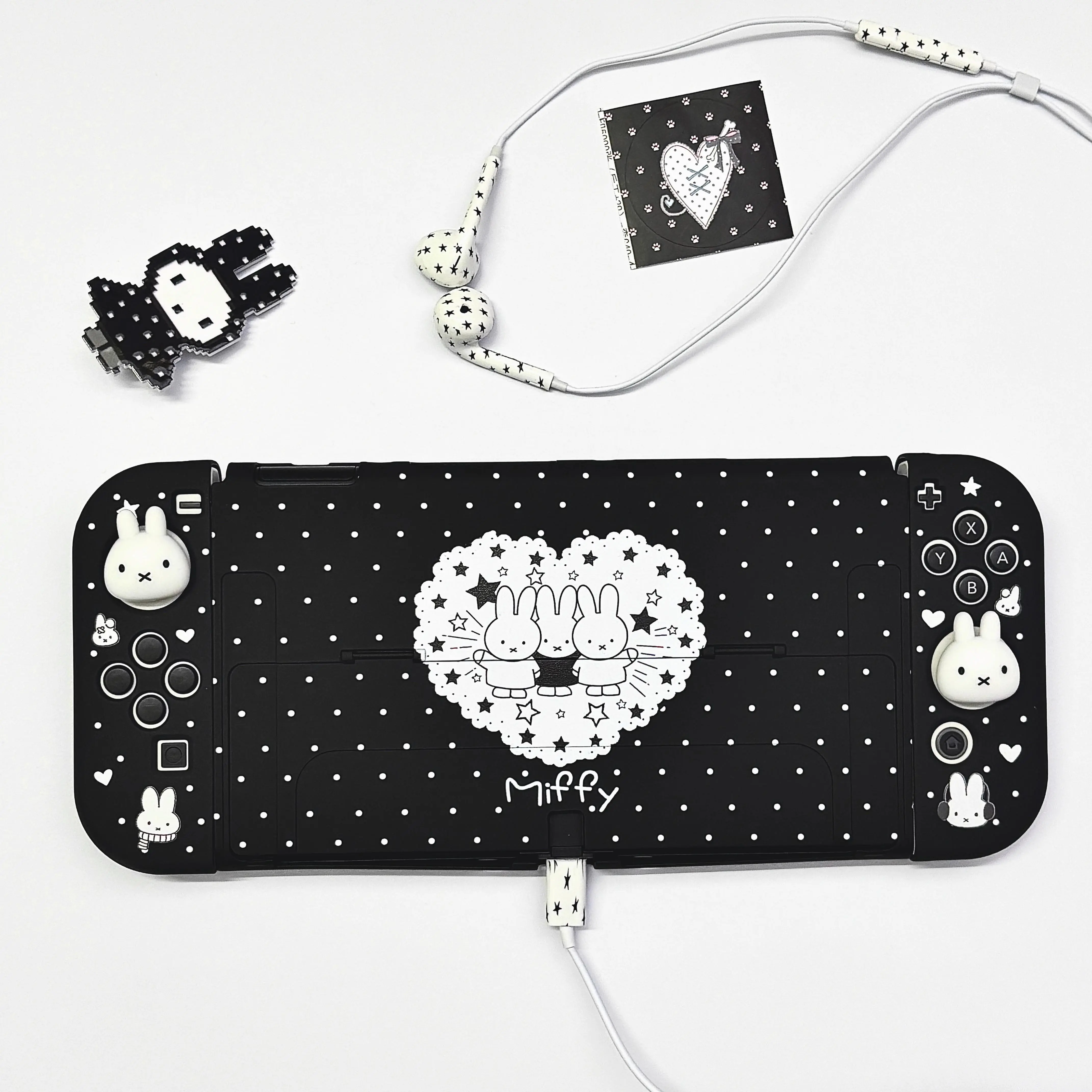 Cute Bunny Polka Dot Case for Nintendo Switch OLED & Switch 2, Soft Protective Cover with Joy-Con Grip