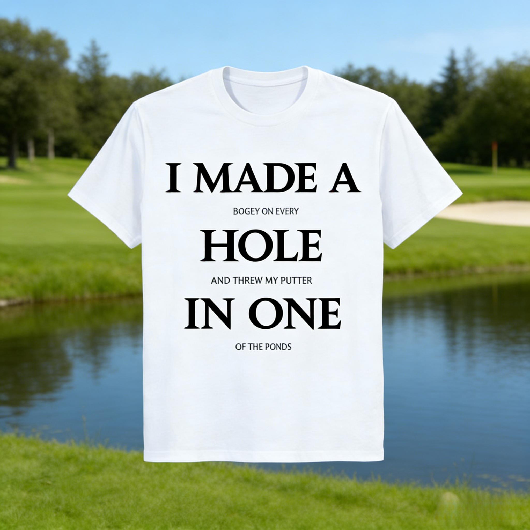 Men's Fun Golf T-Shirt – "I Hole In One" Design, black cotton knit fabric, casual crew neck tee, perfect gift for golfers, machine washable, street style crew neck pattern, women's letter print with a comfortable tropical vibe