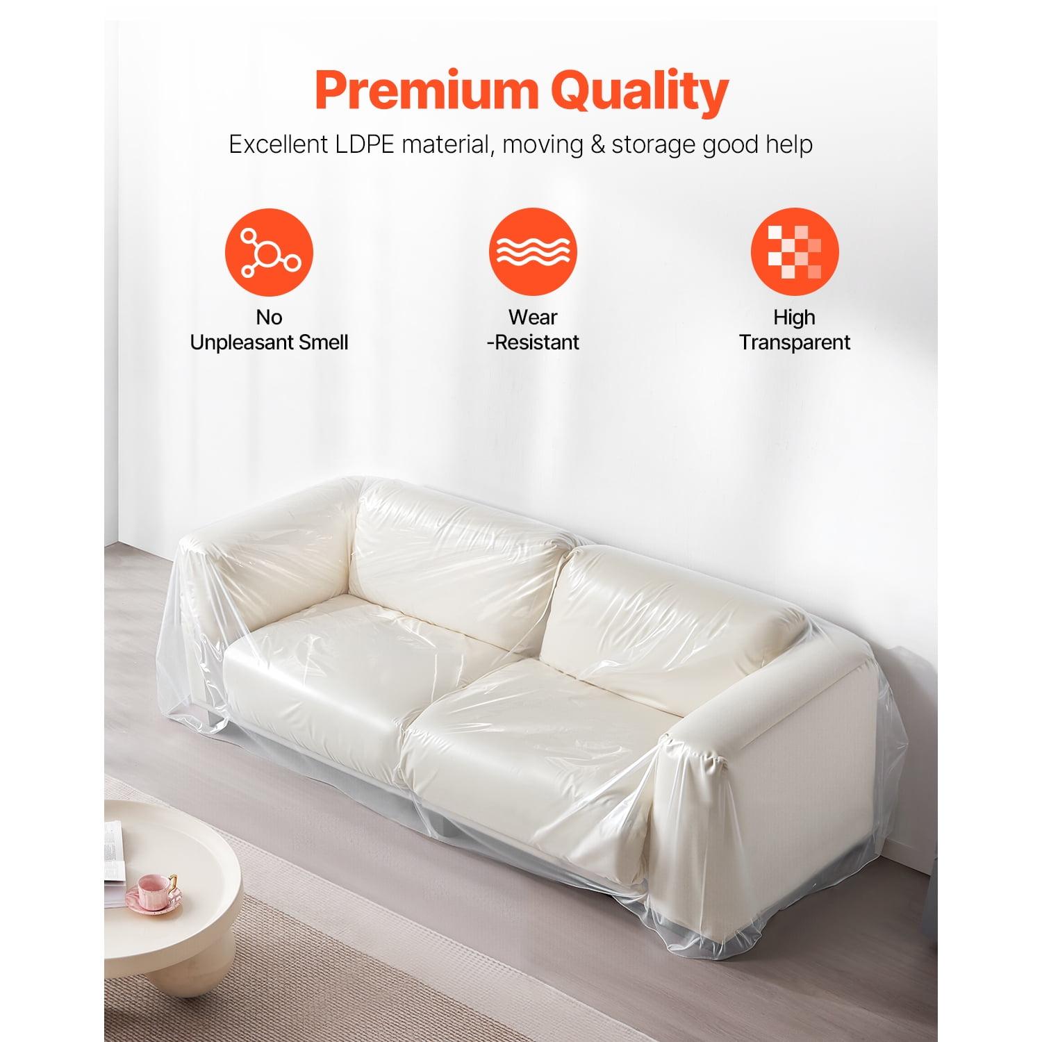 Transparent Heavy Duty Plastic Sofa Cover, 4 Mil LDPE Couch Protector, Waterproof Dust & Scratch Resistant Furniture Bag for Moving, Storage, Renovation, 92 x 62 x 42 Inches