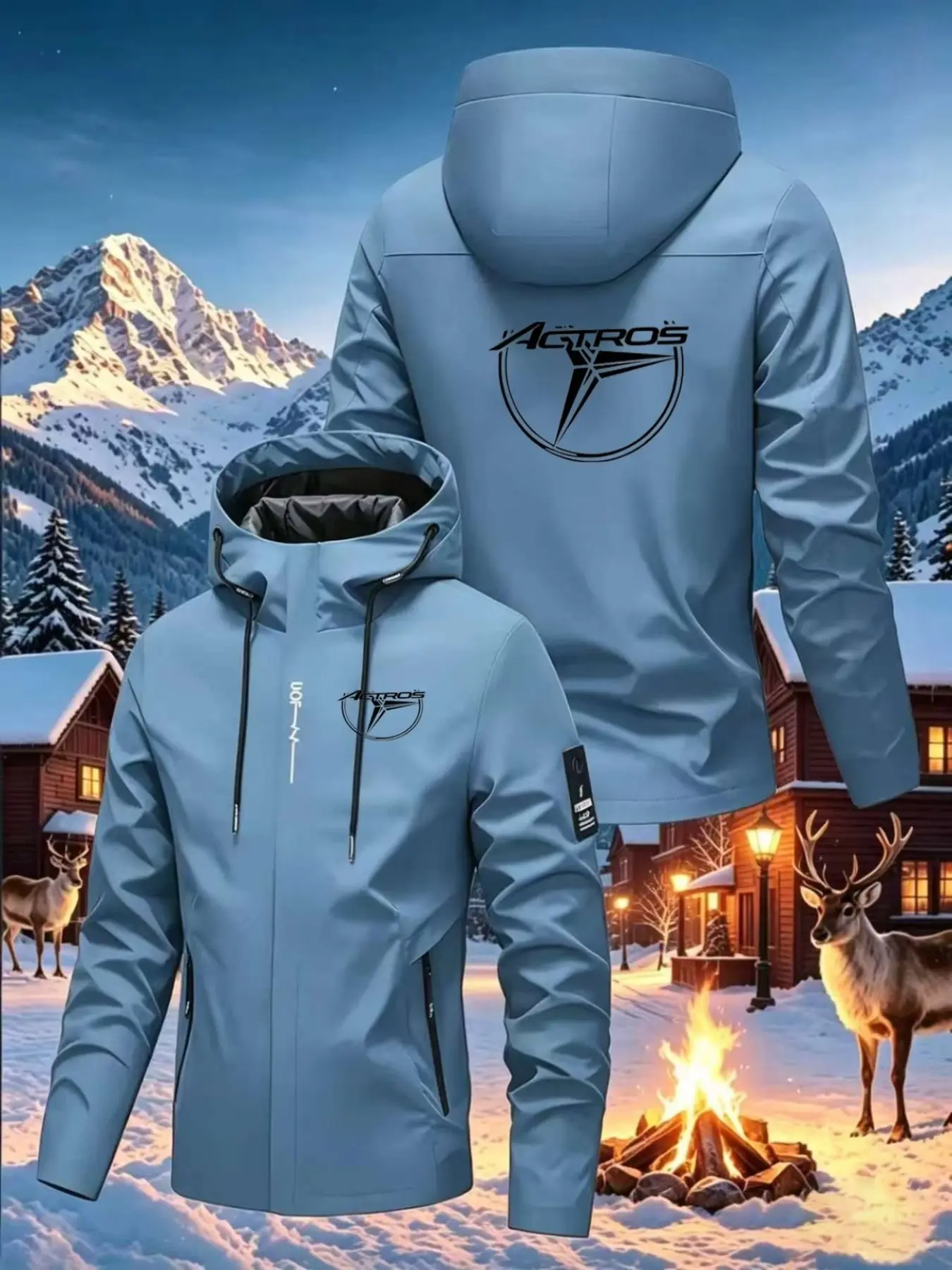 Fashion New Actros Print Jacket, High-Quality Hooded Zipper Windproof Cycling Jacket, 100% Polyester, Long Sleeve, Casual Outerwear