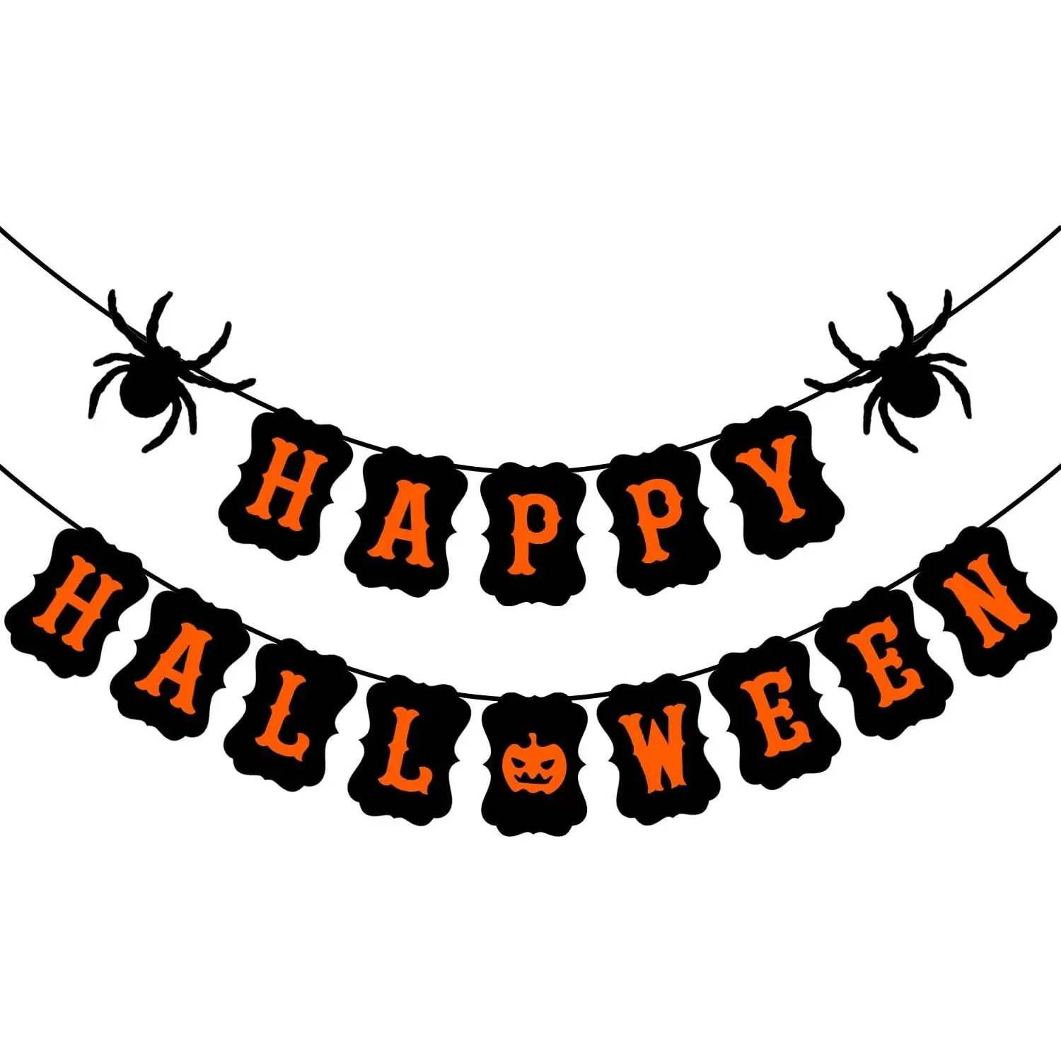 Happy Halloween Banner with Spider Pumpkin Sign for Party Decorations