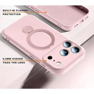 360 Magnetic Stand Liquid Silicone Phone Case For iPhone 17 Air 13 14 15 16 Pro Max Plus Magsafe Charge Holder Protector Cover