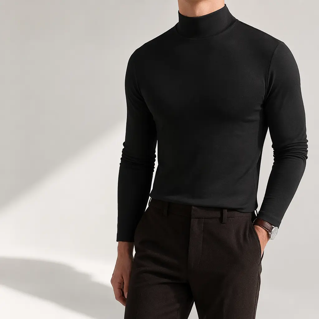 Mens Clothing Autumn Winter Turtleneck Long Sleeve T shirt Mens Solid Color Top Soft Stretch Base Layer Slim Fit Daily Wear Basic Undershirt Fashion Casual Versatile Long Sleeve Turtleneck Top