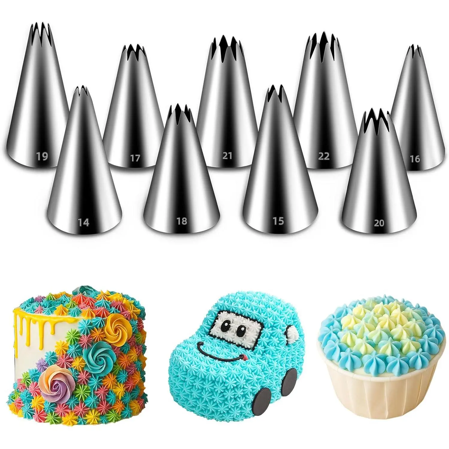 Open  Piping Tips Set, 9 count, Small Size |   Tube, Stainless Steel, For Cupcakes Cakes Cookies, Frosting Nozzle Kit
