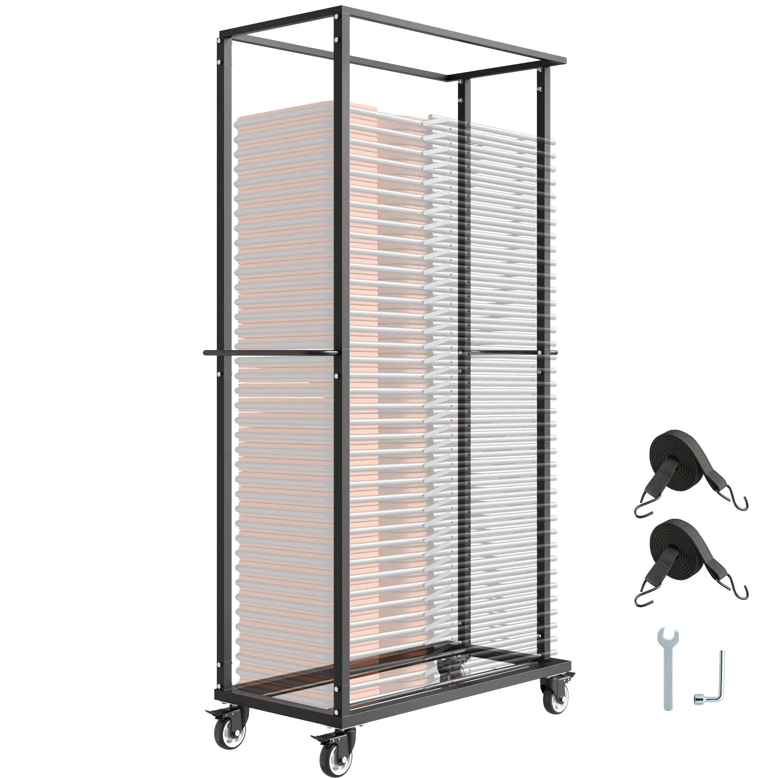 VEVOR Folding Chair Rack, 500 LBS Capacity, Heavy-duty Chair Cart for 60 Chairs, Metal Chair Storage Dolly Chair Holder with Swivel Casters and Locking Wheels, for Party Event,Hotel,Matte Black