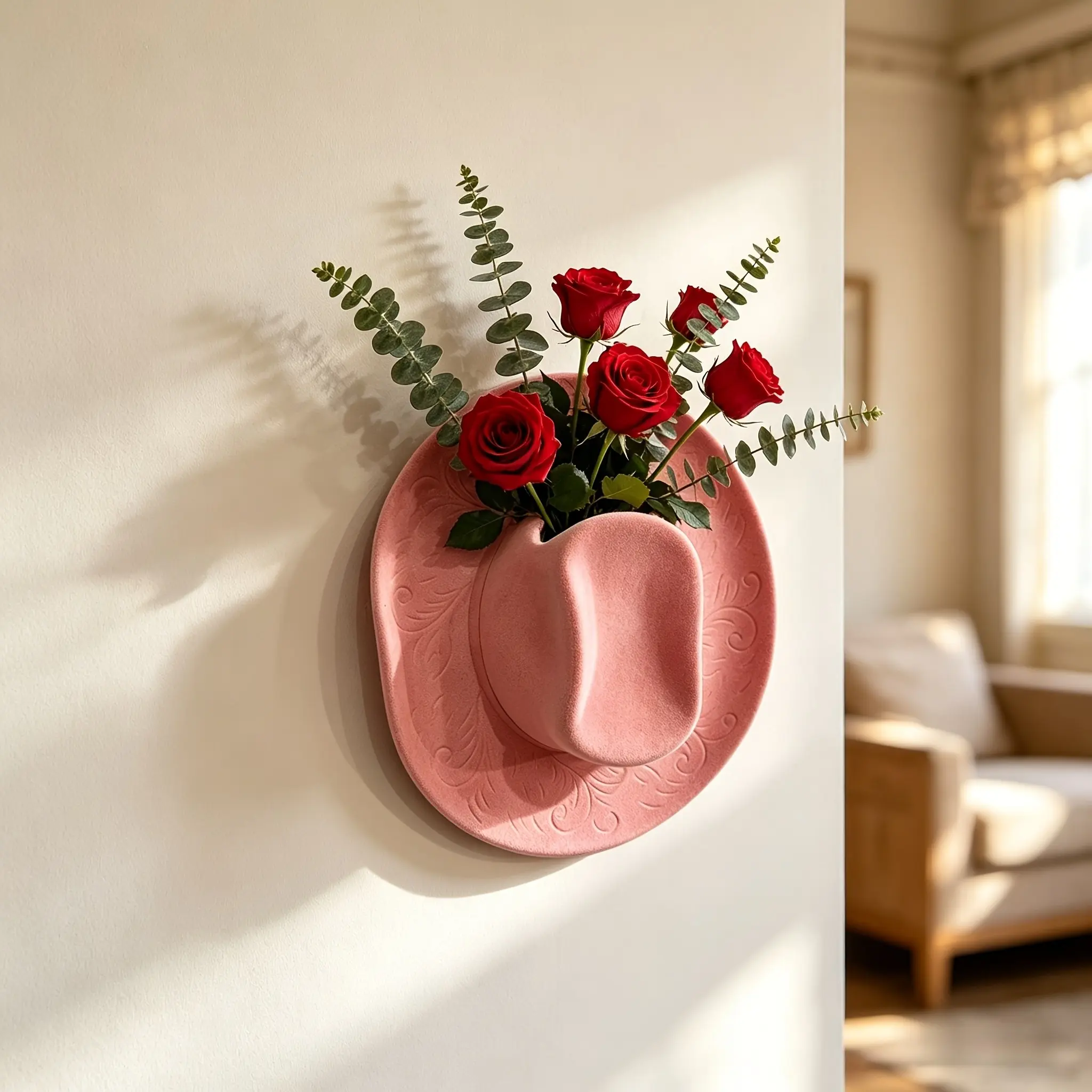 Wall-Mounted Cowboy Hat Vase Resin Craft Decor, High-End Unique Artisan Decoration, Small Scale Ornamental Piece, Stylish Home Accent, Decorative Vases For Home Decor