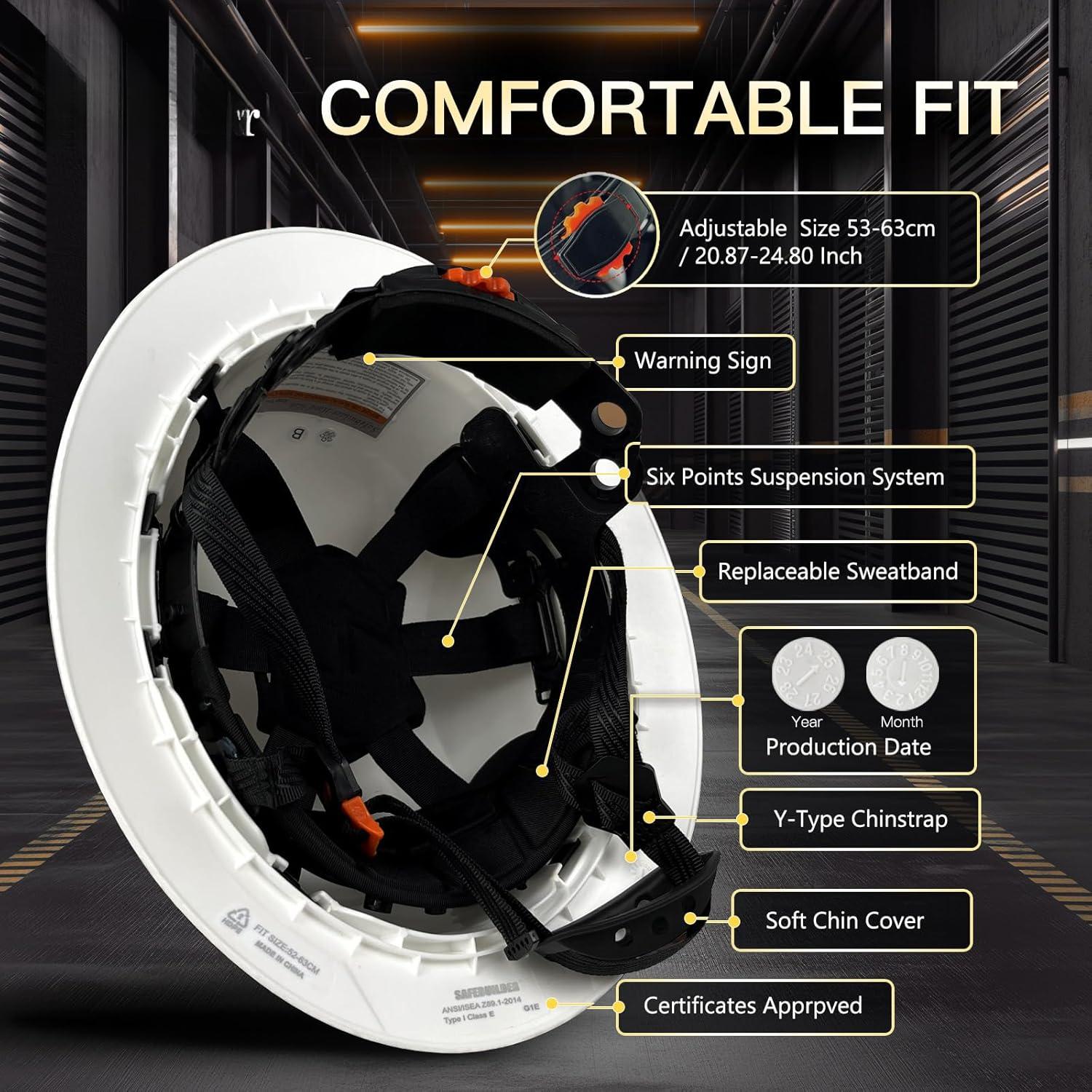 Full Brim Hard Hat HDPE Hard hats Sun shade Industrial Head Protection Helmet 6 Point Suspension for Construction Work