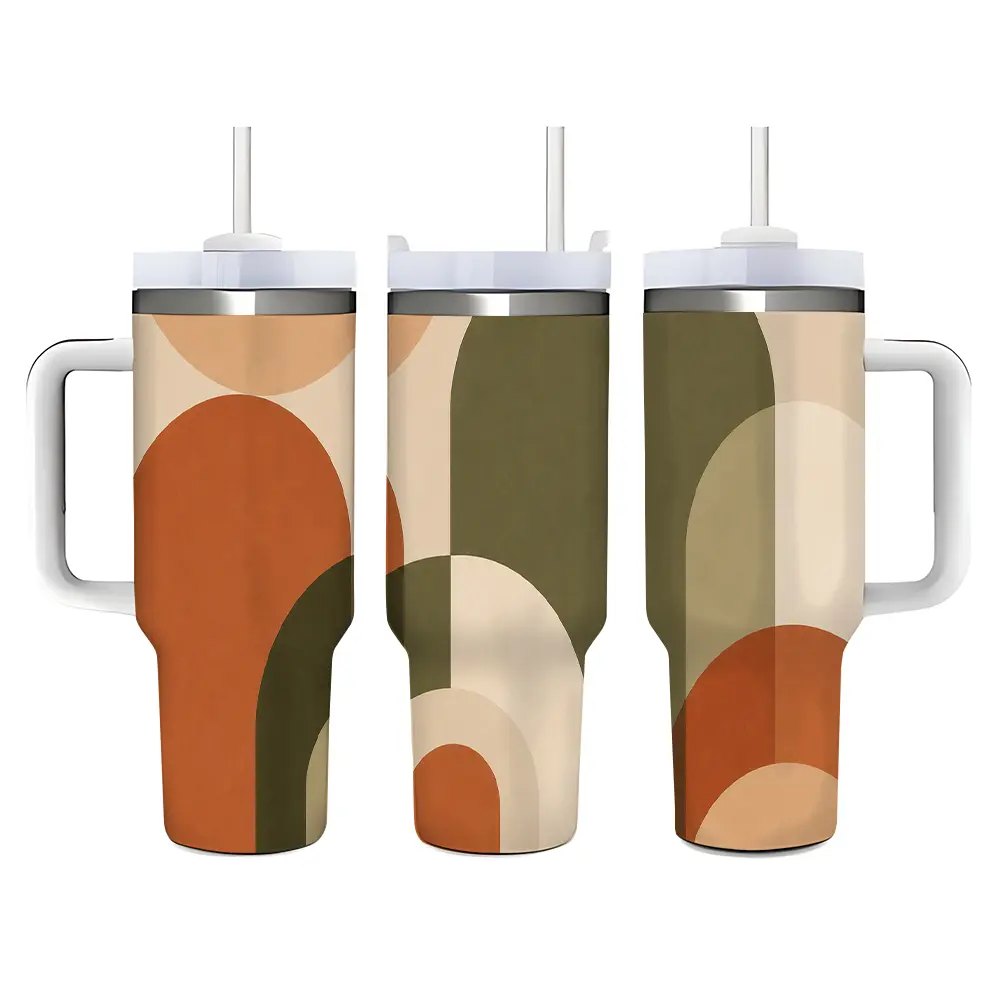 40oz MidCentury Modern Abstract Arch Stainless Steel Tumbler， Tumbler with Handle and Straw Double Wall Vacuum Insulated Travel Mug， Coffee Cups With Lids， Perfect Gifts For Birthday Holidays.