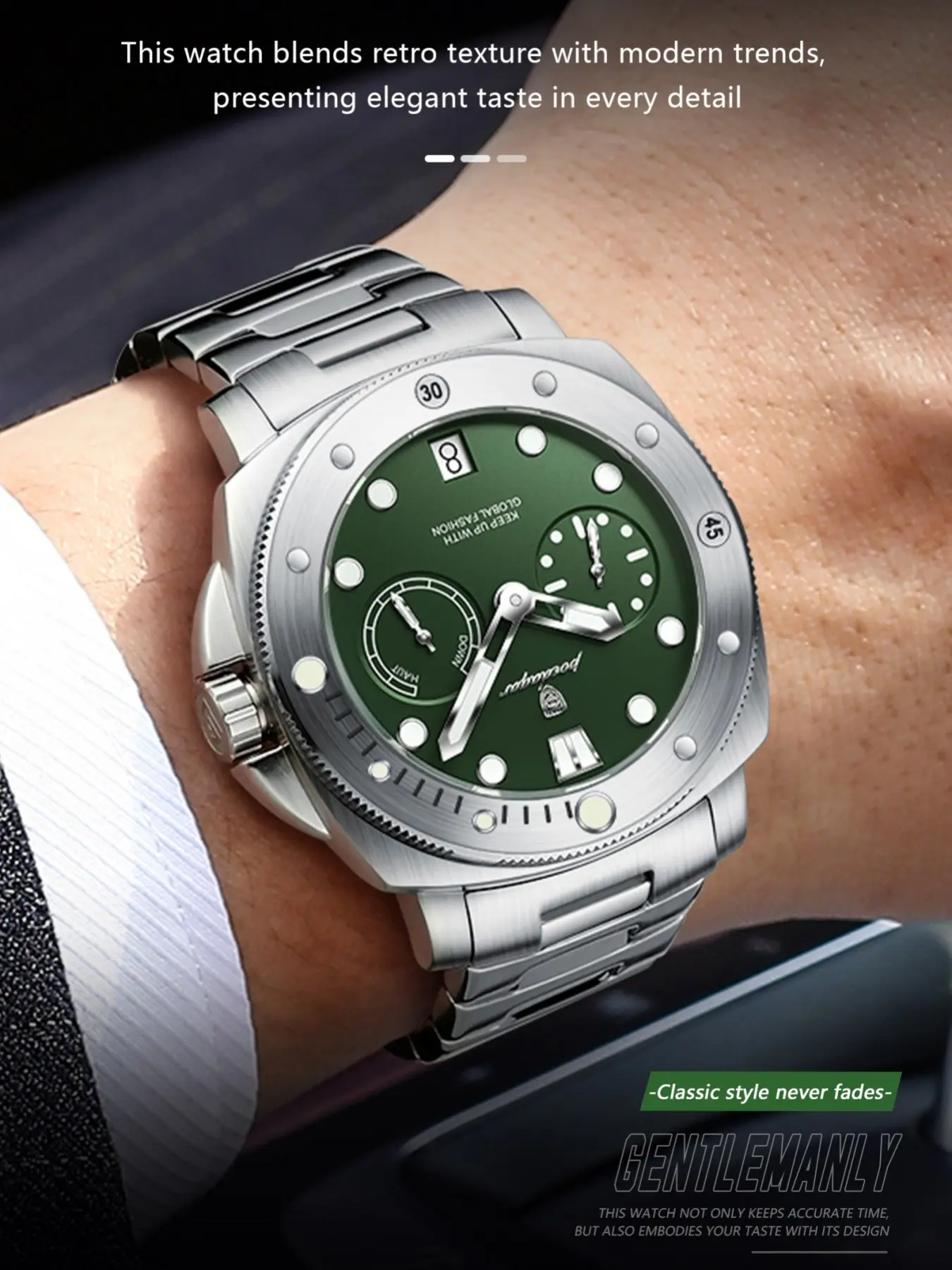 POEDAGAR Light Luxury Versatile Men's Business Quartz Watch, Stainless Steel Strap Date Display Night Light Waterproof Men's Watch, Suitable for Commuting and Workplace Wear