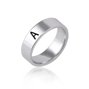 Fashion 26 English Letter Stainless Steel Rings Silver Plated Initials Ring For Women Men