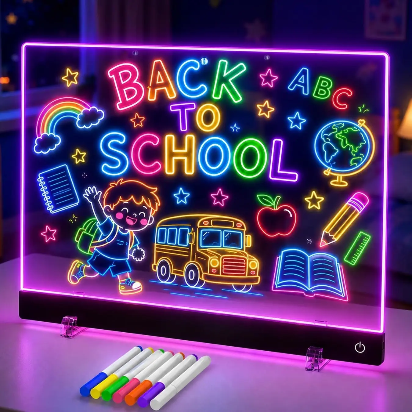 7 Color LED Light Up Message Board with Markers & Stand, Acrylic Dry Erase Illuminated Memo Wordpad, Christmas & Halloween Gifts, Creative Glow Drawing Board for Desk, Office, Cafe, School & Home Decor, Led Lighting