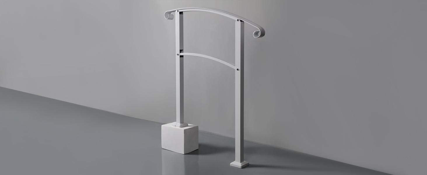 3FT Step Hand Rail for Outdoor Steps Compatible with 2-3 Steps Adjustable Steel Handrails Outdoor Railing for Stairs White Powder Coated Heavy Duty