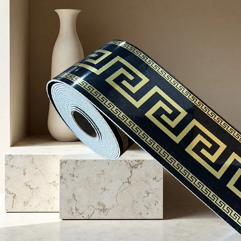 Kitchen Floor Decorative Wallpaper Roll, Marble Tile Baseboard Vinyl Sticker, Removable Waterproof Scratch-Resistant Easy Clean