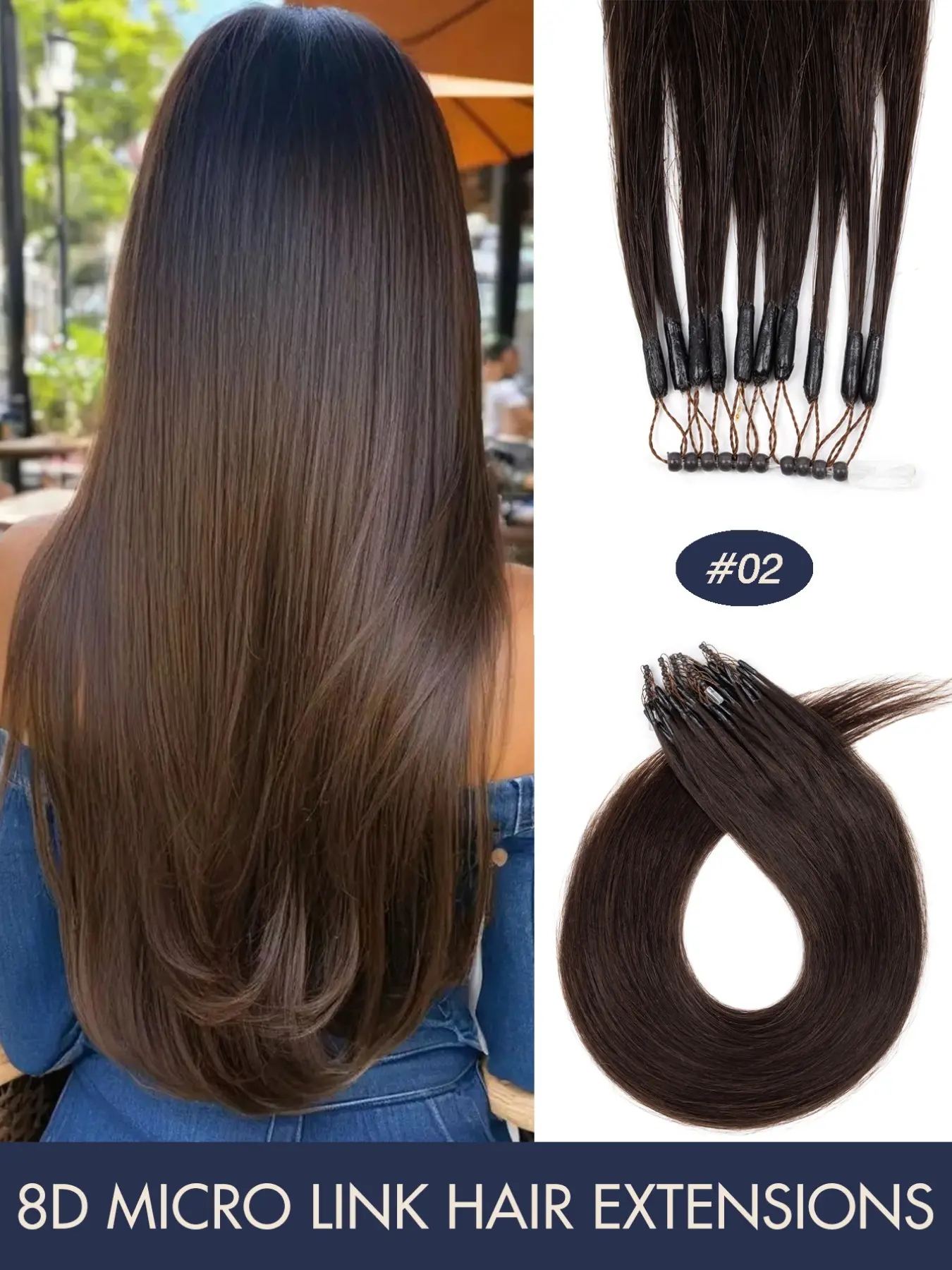 8D Micro Link Human Hair Extensions for Women, 16-22 Inches 48g/Pack, Multiple Colors Straight Hair Extensions with Invisible Mini Micro Beads, Easy to Install, Perfect for Wedding & Party Hairstyles