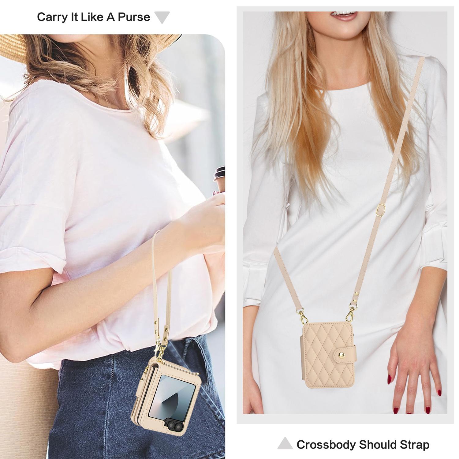 [FREE!SHIP] for Samsung Galaxy Z Flip 6/5/4/3 5G Wallet Case Built-in Crossbody PU Leather Cash Slot Zipper Purse with Credit Card Slot Holder Carrying Handbag Stand Phone Case Hinge Protection Adjustable Lanyard Detachable Strap Wrist for Women Ladies