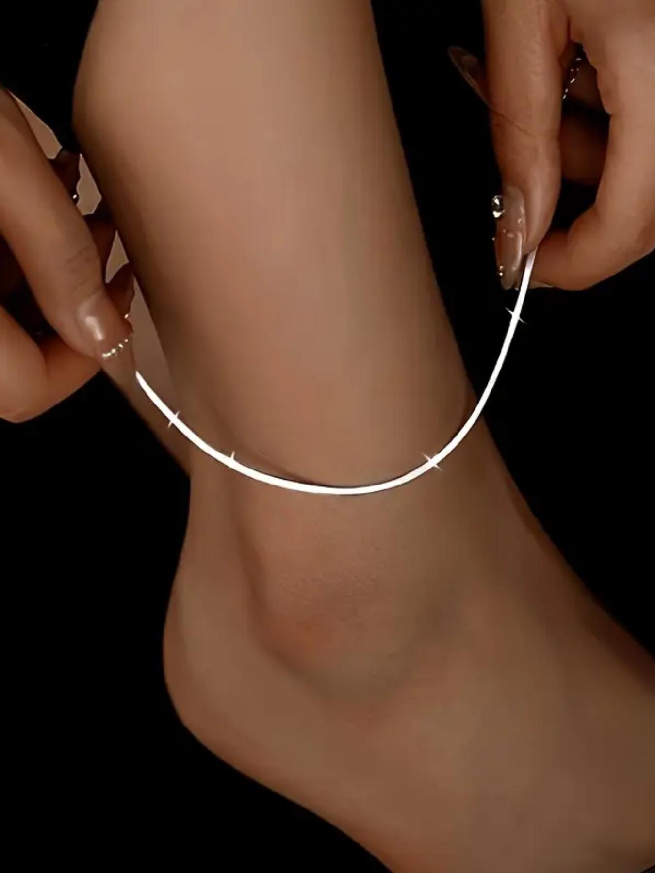 S925 Sterling Silver Fashionable Snake Bone Design Anklet, Fashion Jewelry for Party, Daily Clothing Decor, Trendy All-match & Exquisite Jewelry for Gift