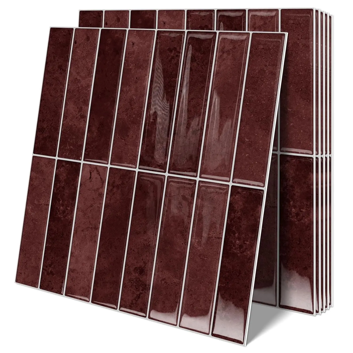Vintage Red Self-Adhesive Wall Tiles - 10 Sheets, Upgraded Thicker 12in×12in Subway Backsplash for Kitchen/Bath, Camper