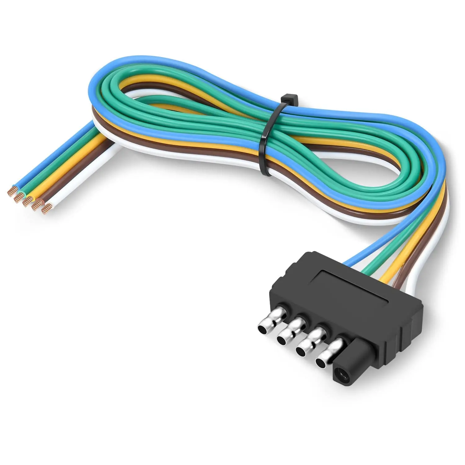 Nilight 22-in 18-Gauge Color-Coded Trailer Wire with 5-Pole Flat Connector, Copper Terminal, Cable Sleeves, 300V, 105°C Water Resistant, Abrasion Proof for Horse Trailers, Color-Coded Trailer Wires