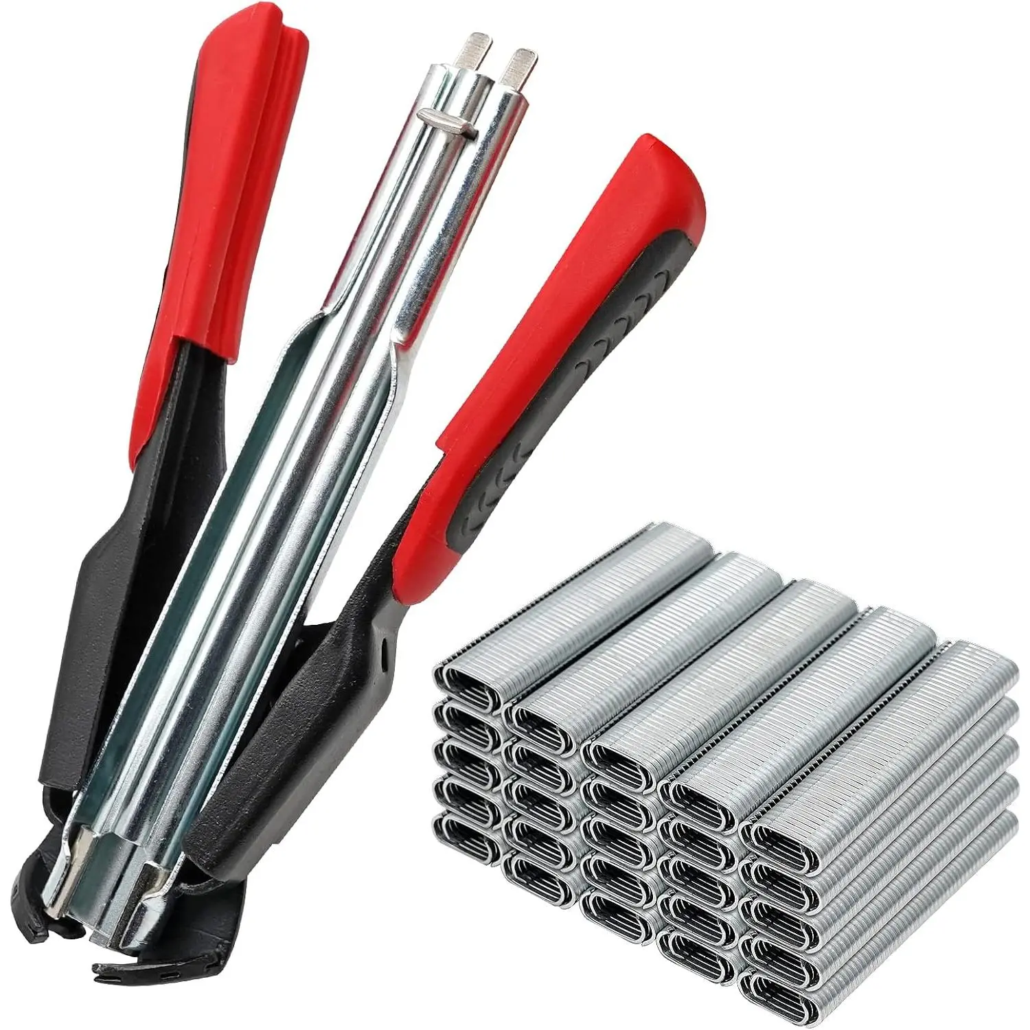 Hog Ring Pliers Kit with 2500pc Nail C7 Hog Ring Fencing Tool| 3/4'' Hog Ring Nail Stainless C Ring Stapler Manual Fastening Clamp Tool for Cage Seal Bag Car Cushion