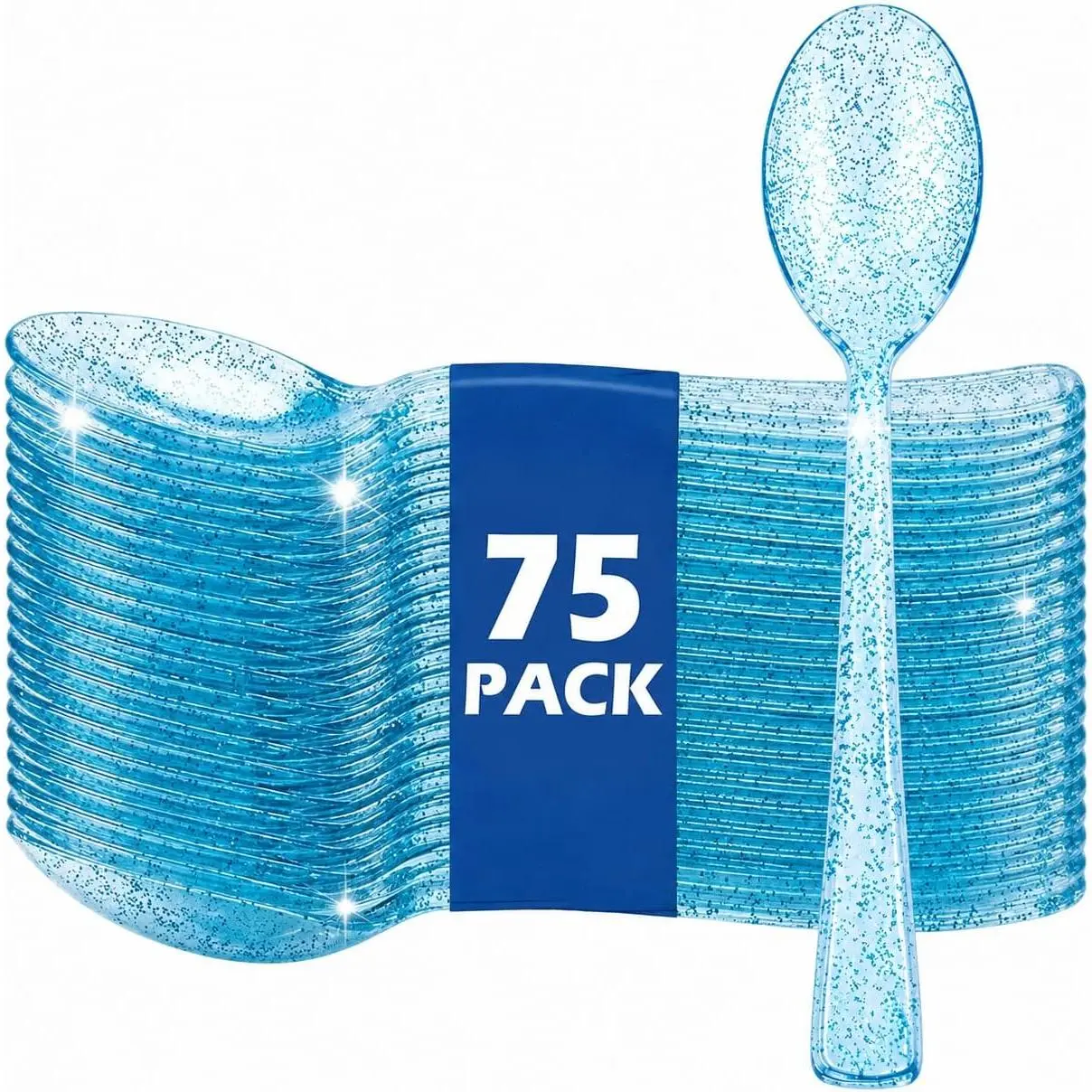 75 Pack Blue Disposable Plastic Spoons