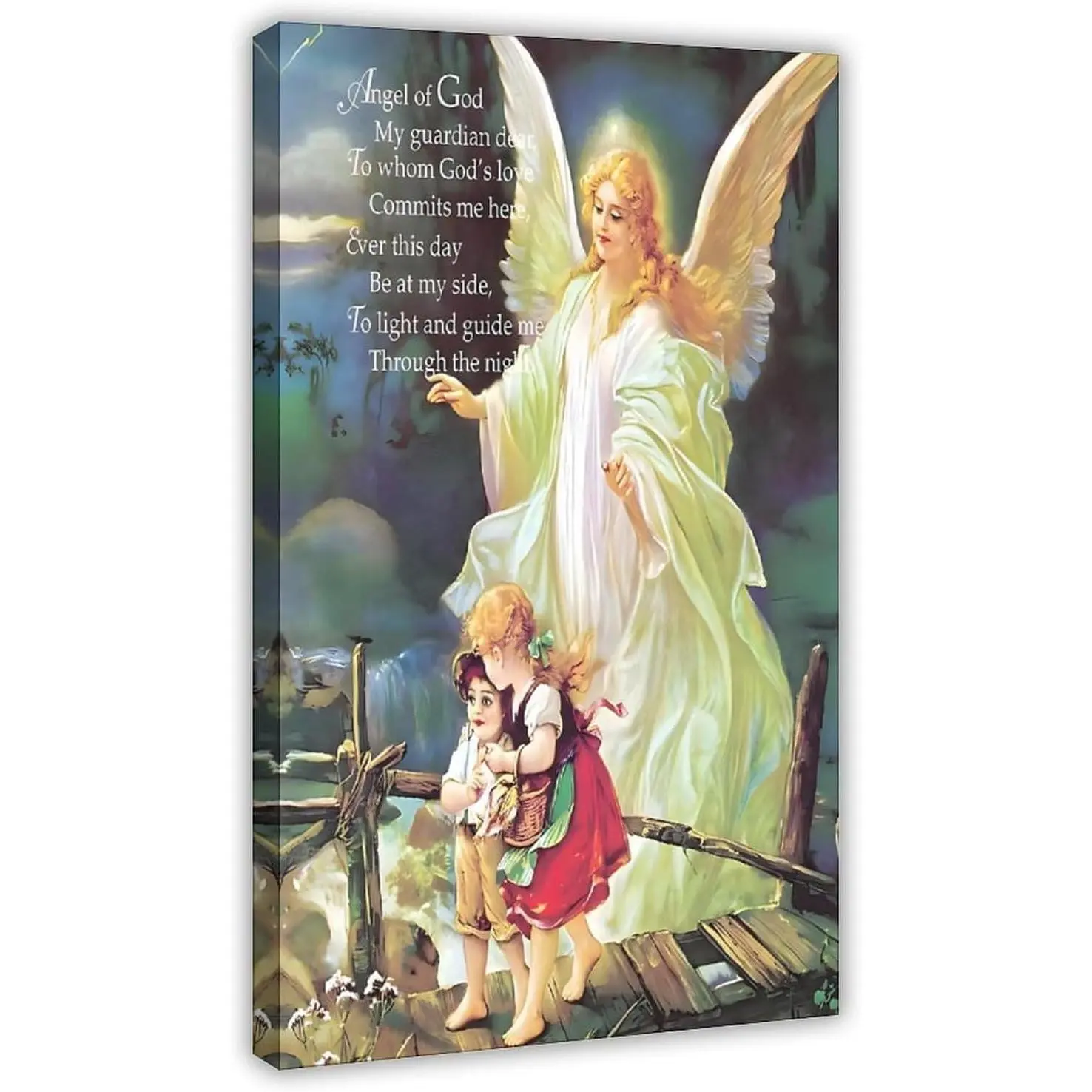 Guardian Angels And The Children's Prayers Poster Wall Art Print Vintage Canvas Wall Art Wall Decor Aesthetic Modern Living Room Bathroom Decor Poster 12x18inch(30x45cm) Frame-style