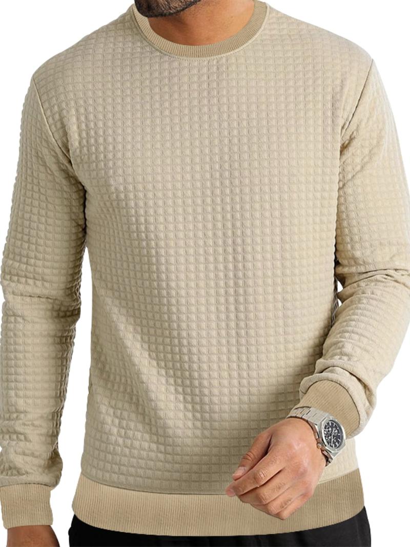 Men's Regular Fit Plain Long Sleeve Tee, Casual Comfy Crew Neck T-shirt for Spring & Fall, Fashion Men's Top for Daily Wear