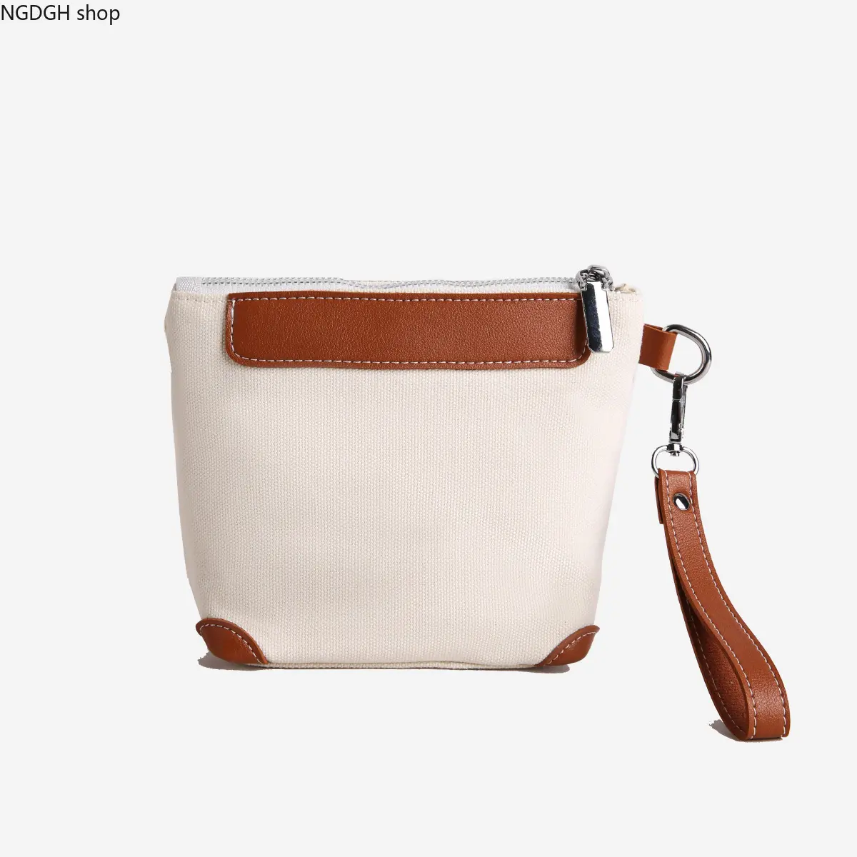 Small Sporty Zippered Canvas Wristlet Pouch with Leather Trim, Accessory for Women's Sports Clothing Sets and Daily Outfits, Sporty Sports Clothing Sets
