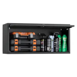 VEVOR Metal Wall Cabinet, 27.56Wx 12.01Dx 14.02H Inch, Floating Garage Tool Cabinet with Up-Flip Door, 120 lbs Load per Shelf, Fit for Garage, Basement, Kitchen, Warehouse, Assembly Required