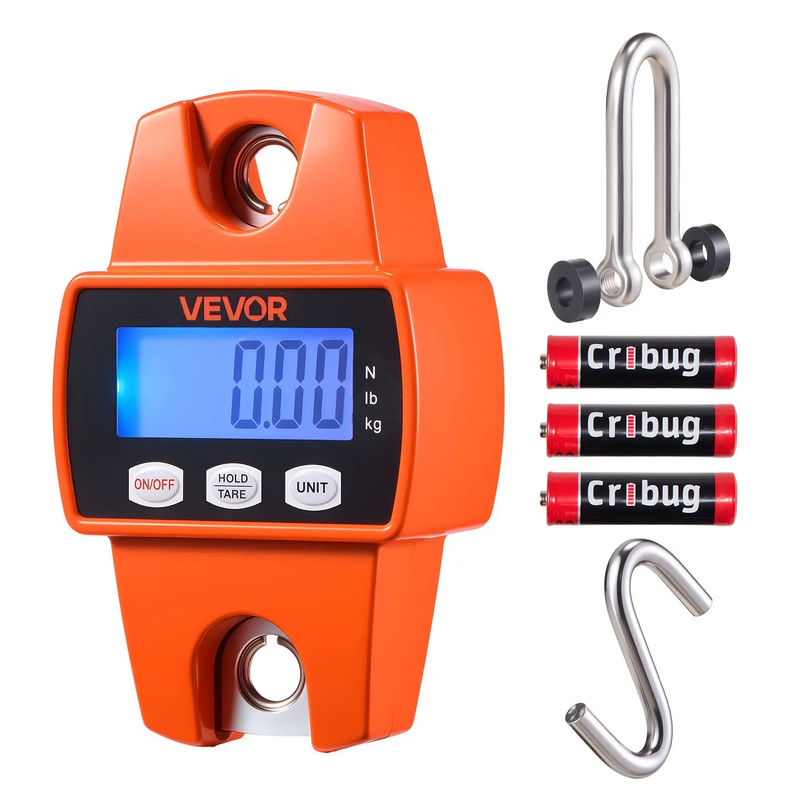 VEVOR Digital Crane Scale, 660 lbs/300 kg Max Capacity, Handheld Hanging Scale with Cast Aluminum Case, LCD Display, 0.1 lbs Division, 3-Unit Switch, Portable Orange Design for Farm, Hunting, Pounds/Kg