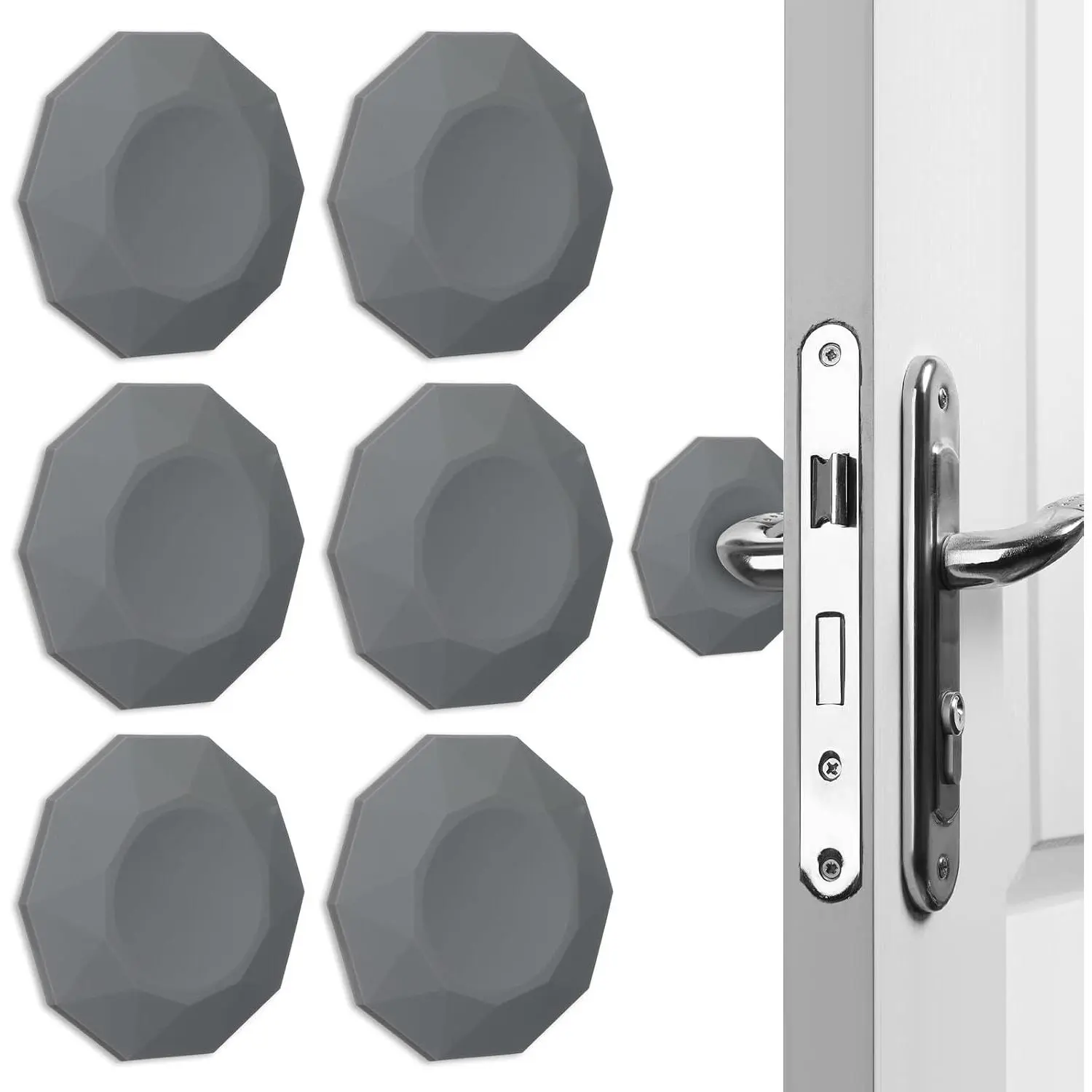 6 count 3'' Door Stops Wall Protector  Rubber Door Bumpers with  Adhesive Quiet and Shock Absorbent Knob Protector for Wall  Office Protects Every Surface(Gray)