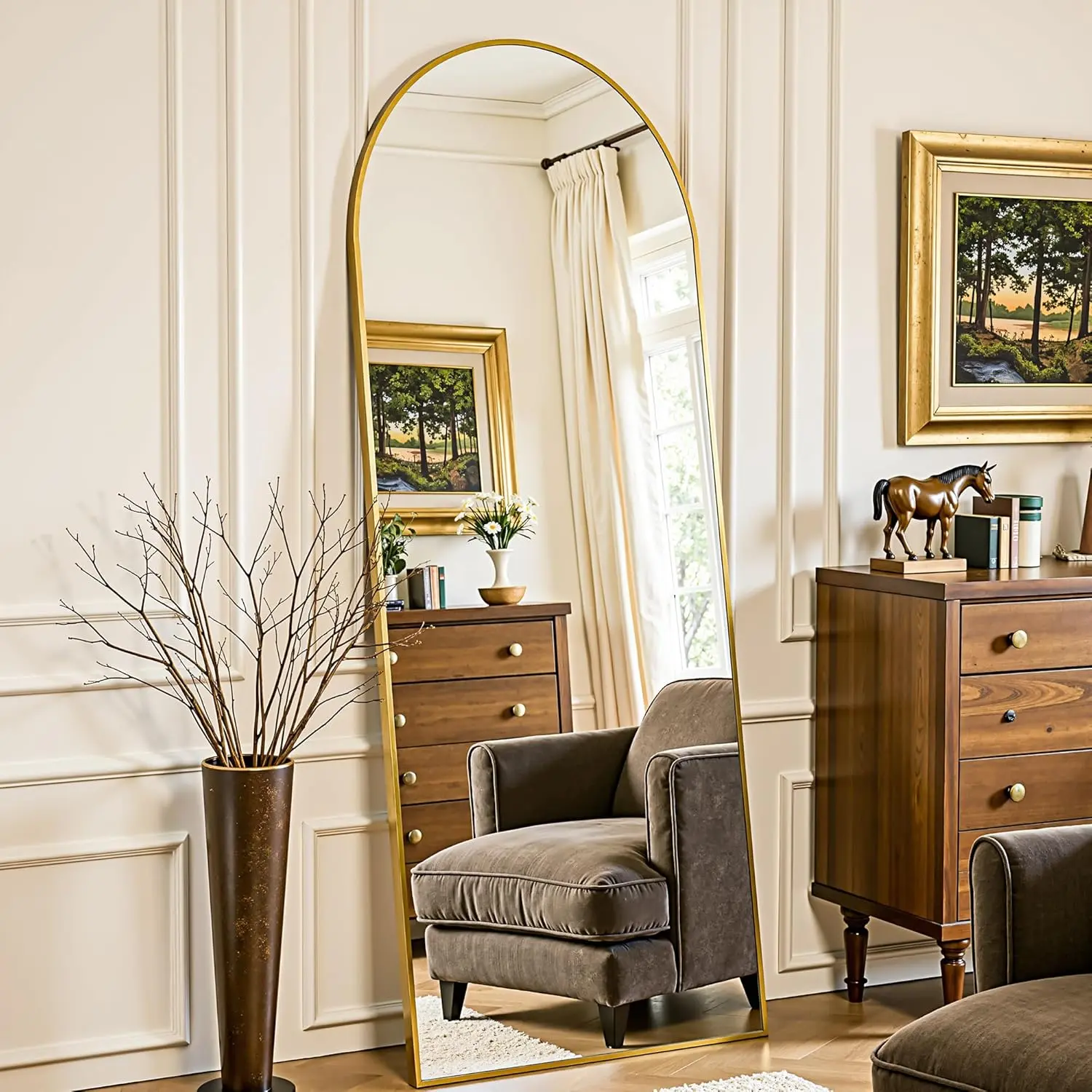 Full Length Mirror, 58"x18" Arched Full  Mirror,  Floor Mirrors, Leaning Free Standing Mirrors,  Mounted Large Mirrors for Bedroom Dressing Room, Cloakroom,