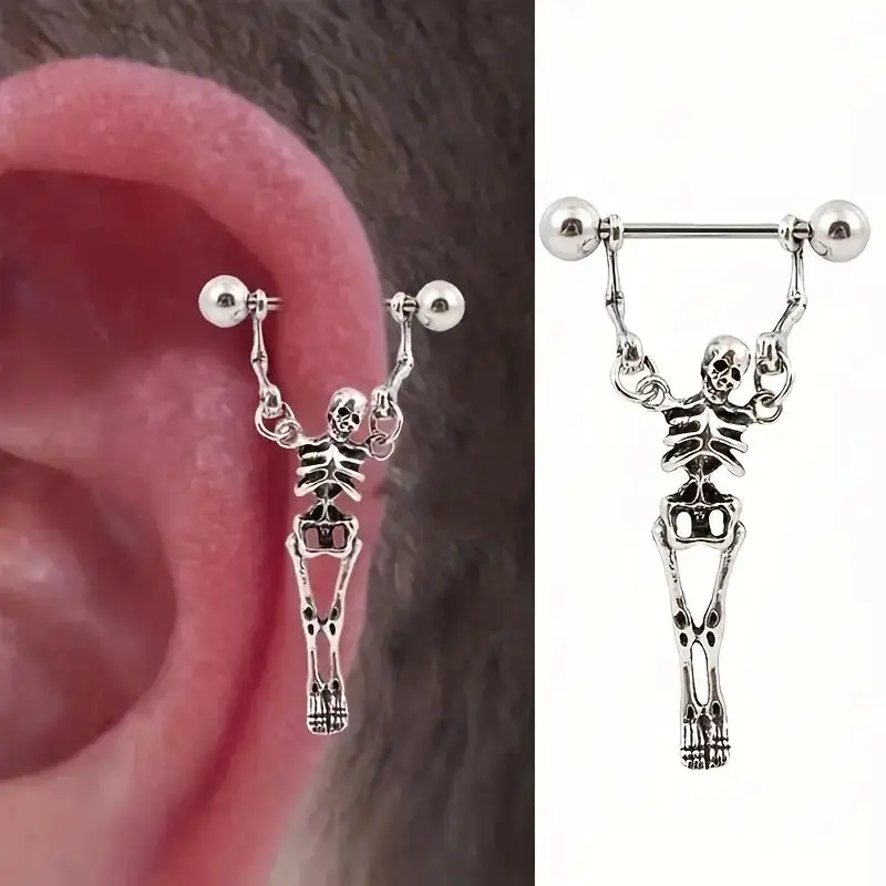 Women's Gothic Skull Earrings, Vintage Silver Tone Skeleton Drop Earrings, Punk Y2K Statement Jewelry, Lightweight Alternative Fashion Accessories for Halloween, Cosplay, Festival, Party & Gift for Her