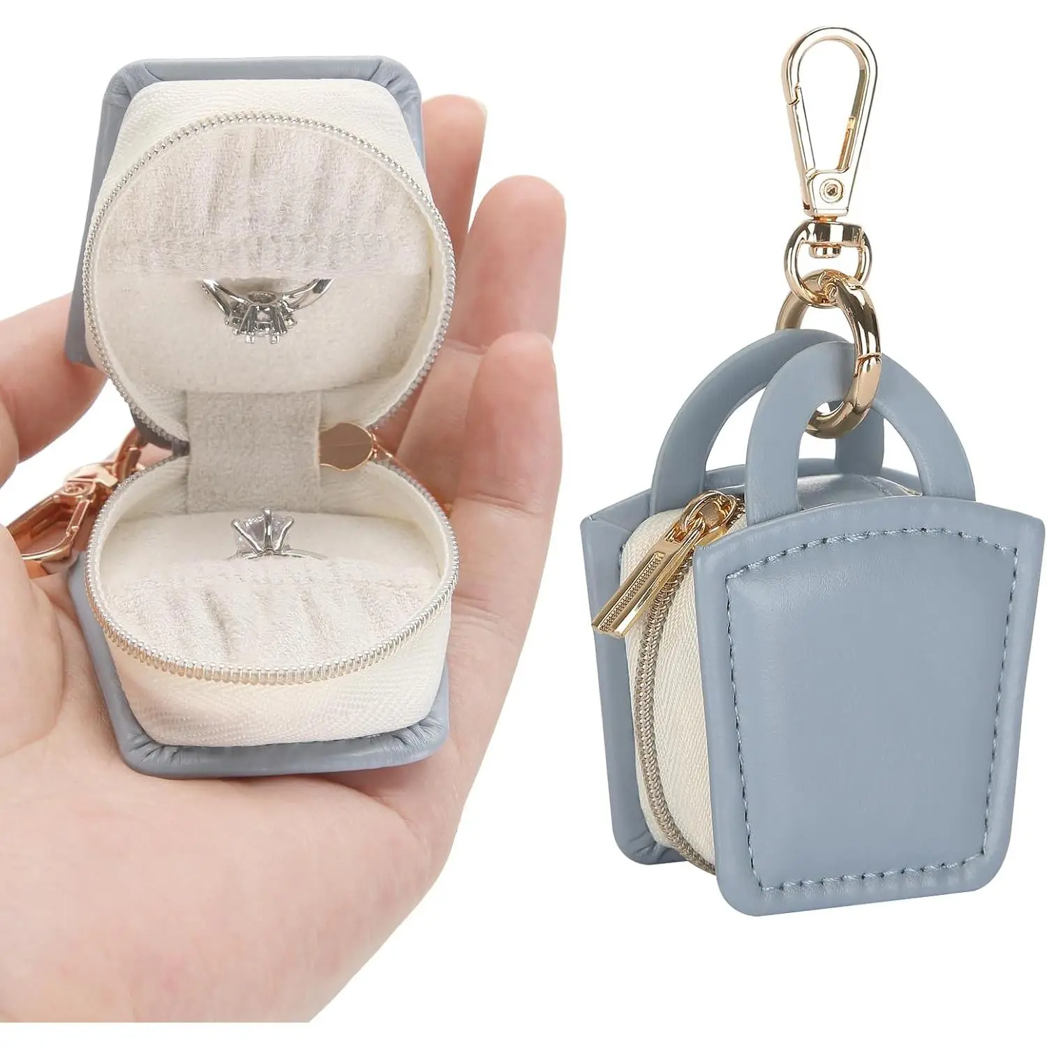 Travel  Ring Holder Box with  (Blue) | Small Ring Earring Stud Necklace Storage Case, for Gym