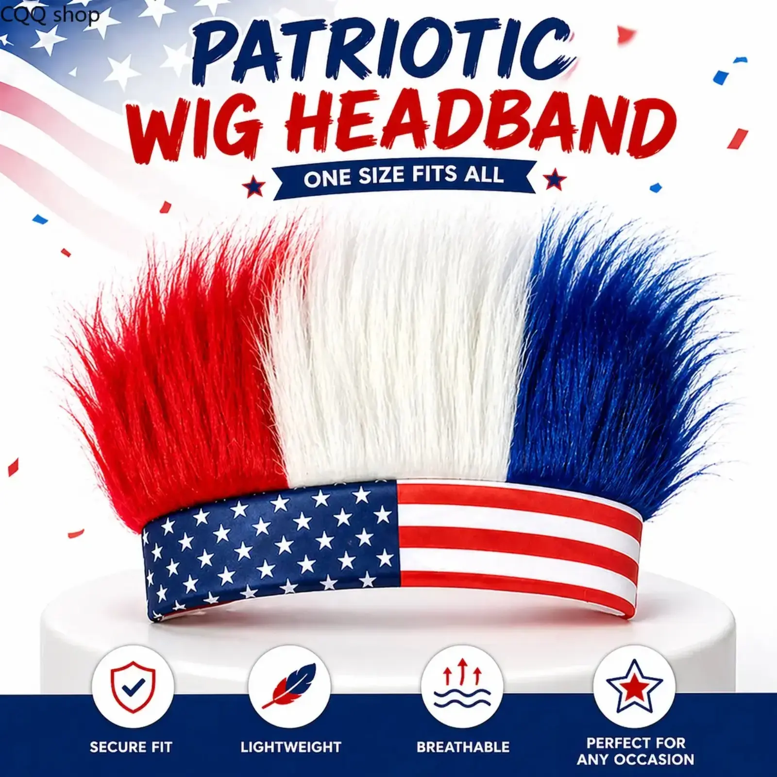 Funky Reusable US National Flag Star Crazy Hairy Sports Headband - Lightweight, Comfortable, 1 Size Fits All, Secure Fit Accessory for Game Day, 4th of July Football Events, One Size Fits All