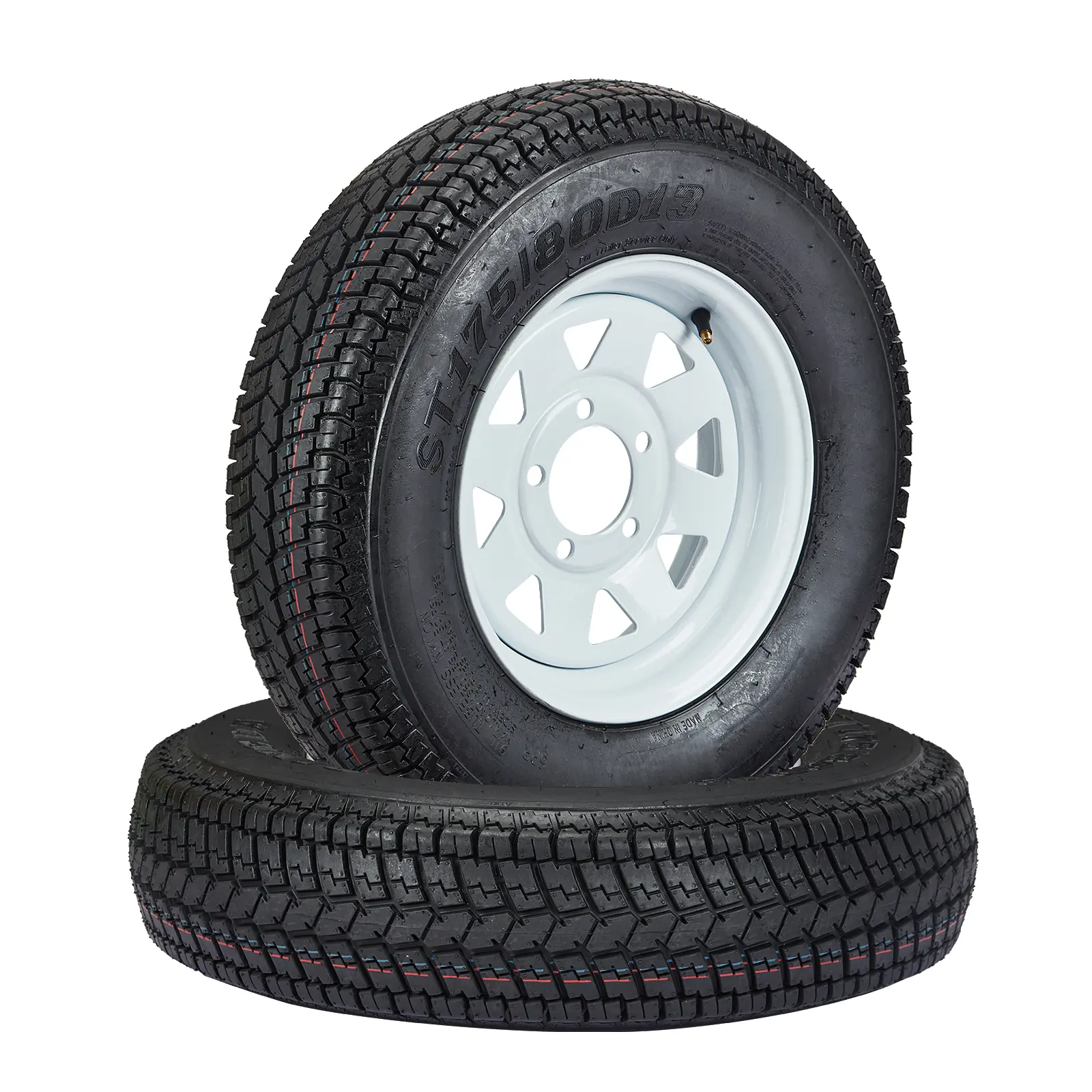 13 Inch Trailer Tires with Rims ST175/80D13, 2-Pack White Spoke Wheels, 5 on 4.5 Bolt Pattern, 6 Ply Load Range C, DOT Approved Bias Trailer Tire Assemblies, Ready to Mount