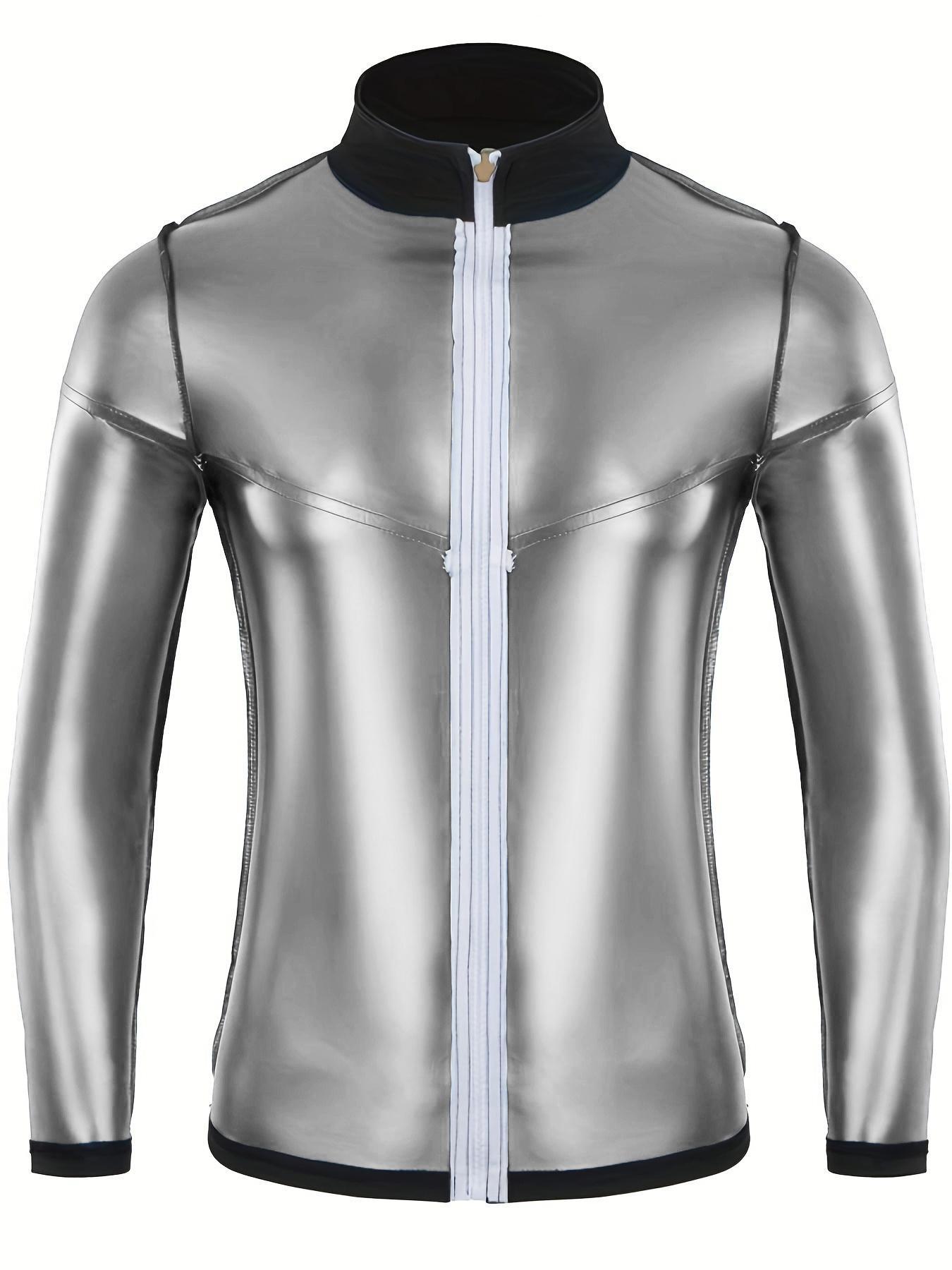 Men's Letter Print Zipper Sauna Top, Long Sleeve Funnel Neck Zip Up Sports Top, Casual Sportswear Clothing for Indoor Outdoor Wear, Sports Outerwear