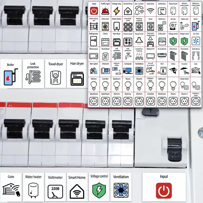 70pcs/set Electrical Switch Label Stickers - Circuit Breaker Labels, Patterned Switch Signs for Easy Identification