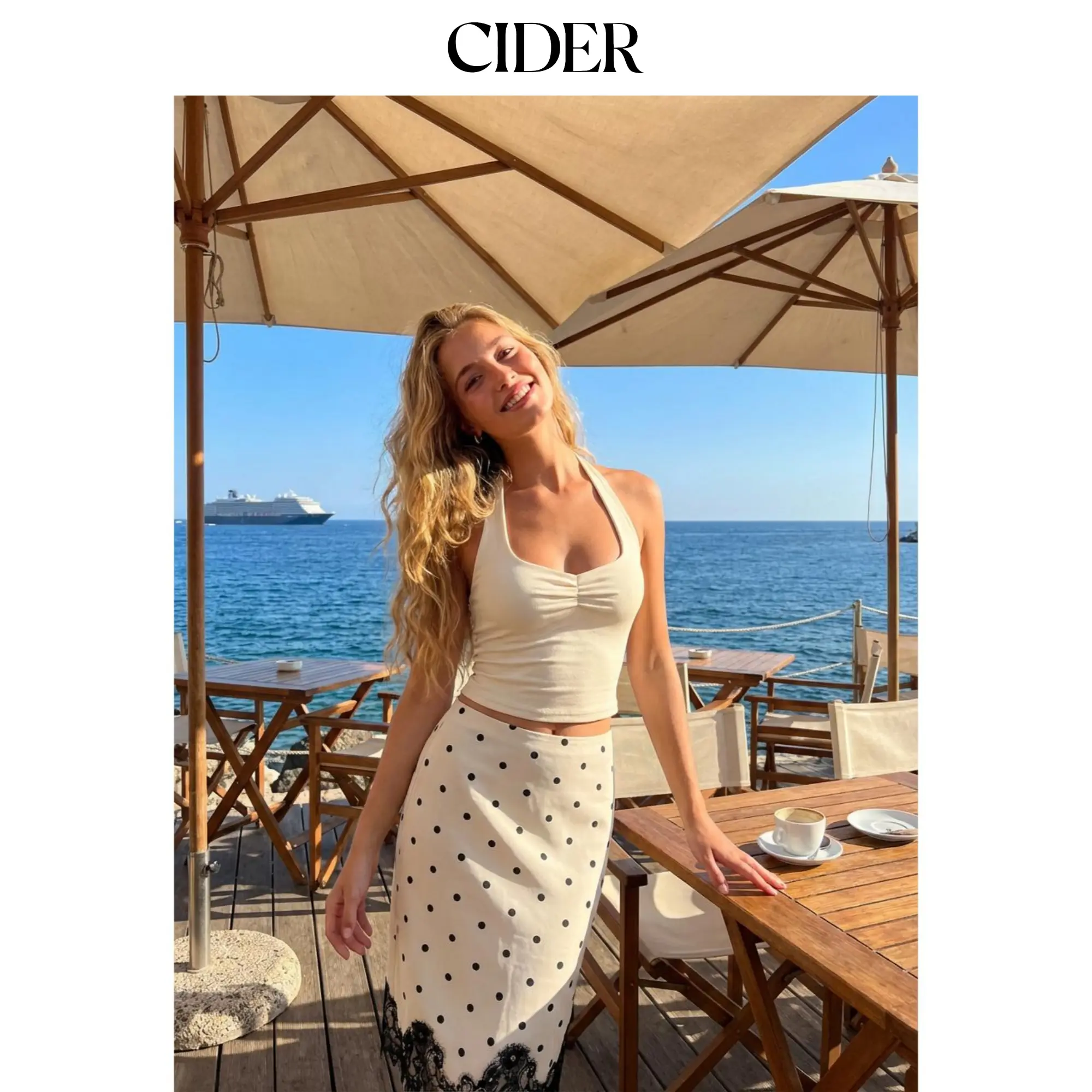 Cider Cotton-Blend Halter Neckline Ruched Knotted Crop Tee