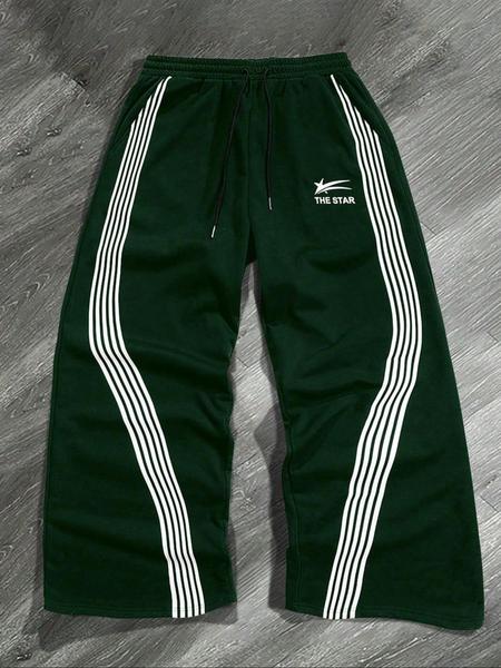 Men's Side-Stripe Drawstring Waist Sweatpants, Casual Regular Fit Pocket Straight-Leg Pants for Fall & Winter, Men's Trousers for Daily Wear