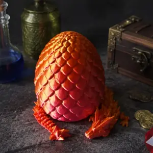 Gradient Gold Dragon Egg Set, 3D Printed Full Body Jointed God Dragon, Vintage Treasure Desk Stress Relief Ornament Gift