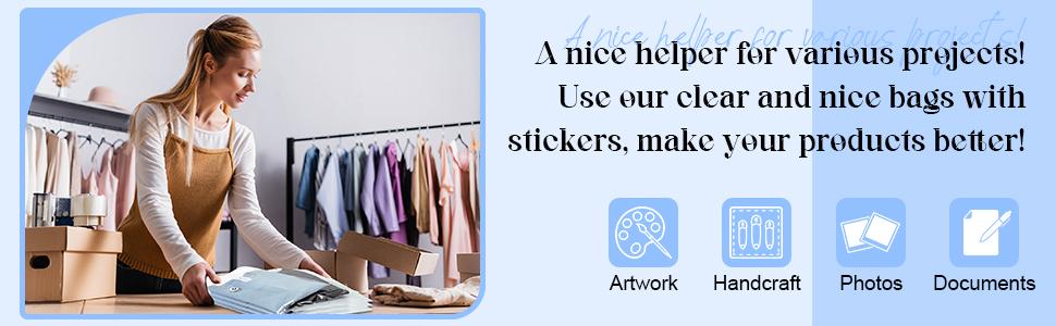 200 Pcs Resealable Poly Clear Shirt Bags with 7 Sizes 3500 Pcs Clothing Size Stickers Labels Self Sealing Plastic Bag for Small Businesses Packaging T Shirts Retail Storage(9 12 Inch)