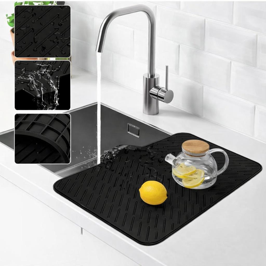 Extra-Large Silicone Dish Drying Mat with Integrated Drain Lip Easy-to-Clean Heat-Resistant Kitchen Counter Drainer Pad for Efficient Drying