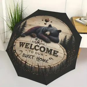 Bear Rest Home Welcome Sign, Handheld Automatic Folding Umbrella, Cherry Blossom Design, Portable Outdoor Accessory, Perfect Gift for Christmas and Birthday