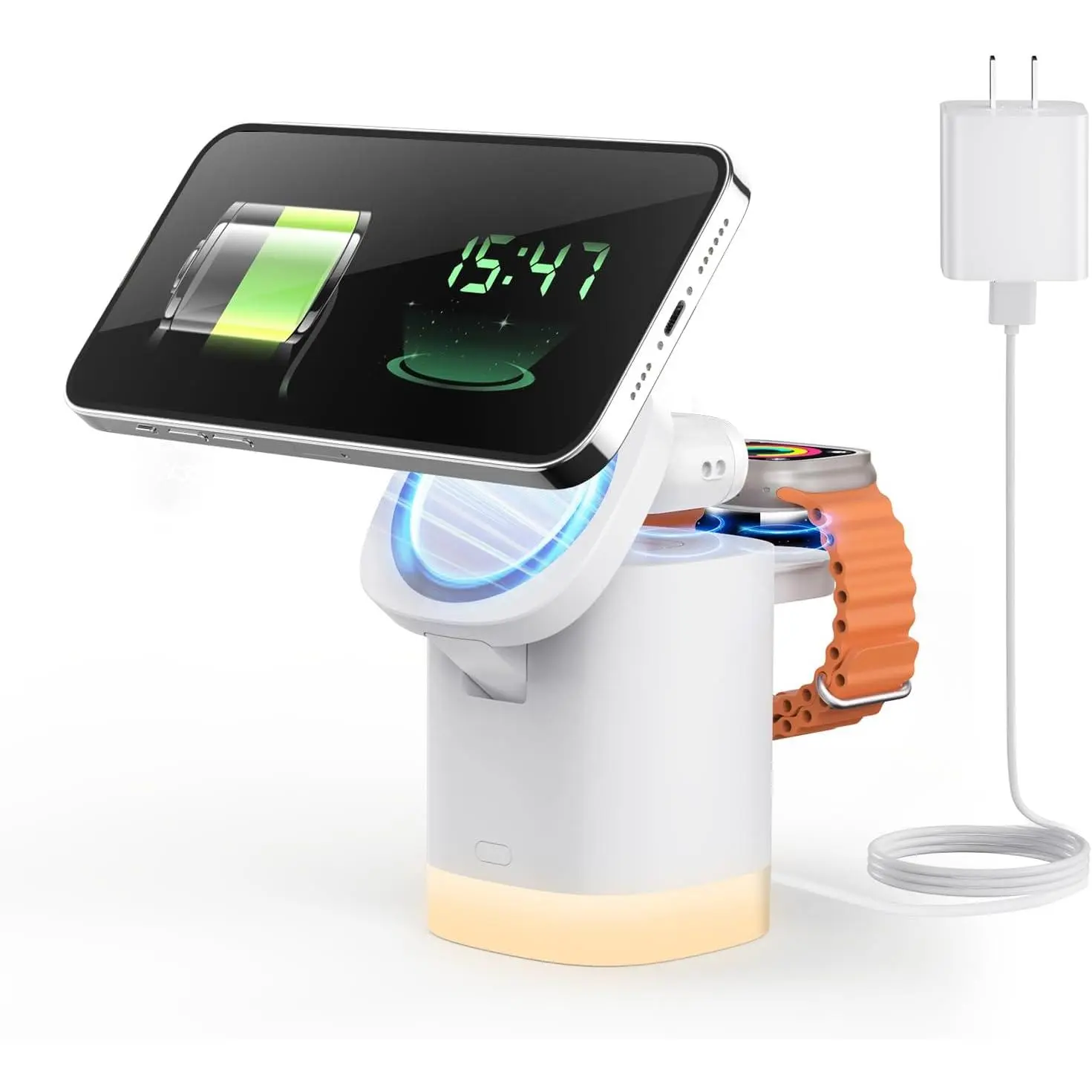 GEEKERA Wireless Charging Station for iPhone Mag-Safe  3-in-1 Foldable Charger Phone Stand Charger for iPhone 16/15/14/13/12 Pro/Max/Plus - for AirPods - for Apple Watch 2-10/Ultra