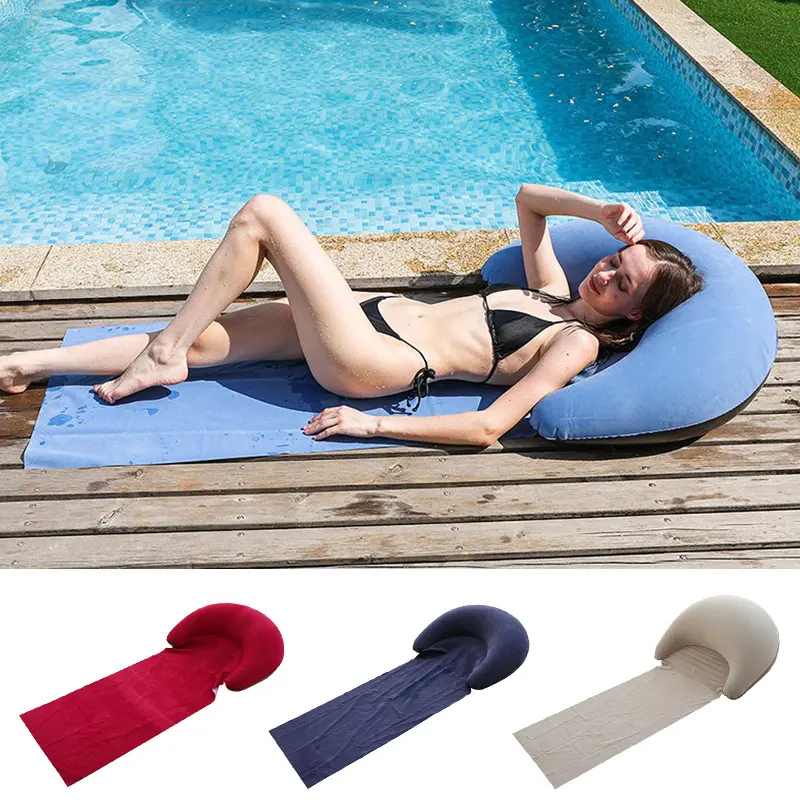 Beach mat, inflatable pillow, foldable and portable flocked outdoor mat, comfortable inflatable lounger with head support, single sleeping pad; suitable for beach, camping, picnics, office, balcony, and sunbathing; Inflatable Pool Lounger